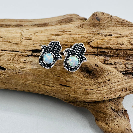 Hamsa Lab Opal Sterling Silver Stud Earrings
