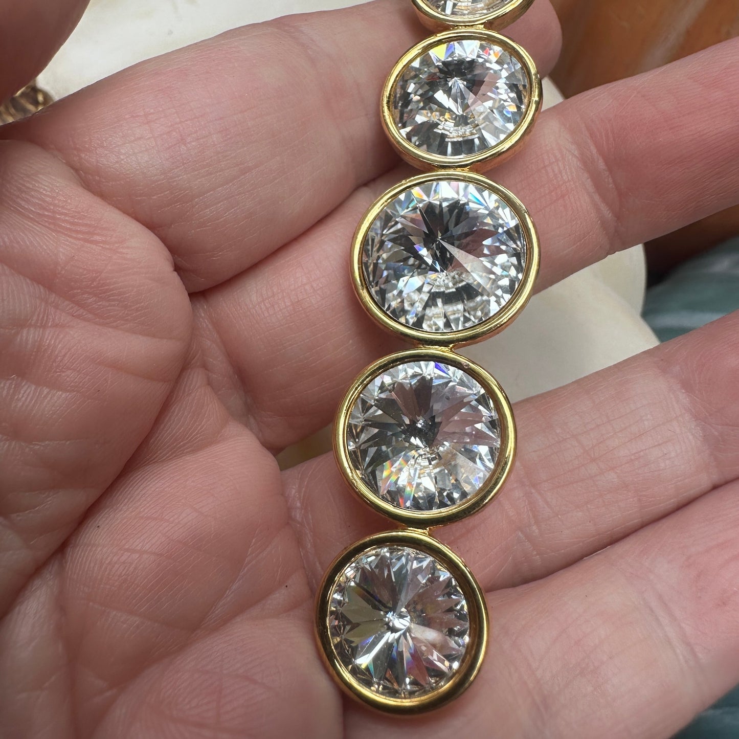 Vintage Large Rivoli Headlight Rhinestone Bar Brooch-Clear Crystal Estate Piece