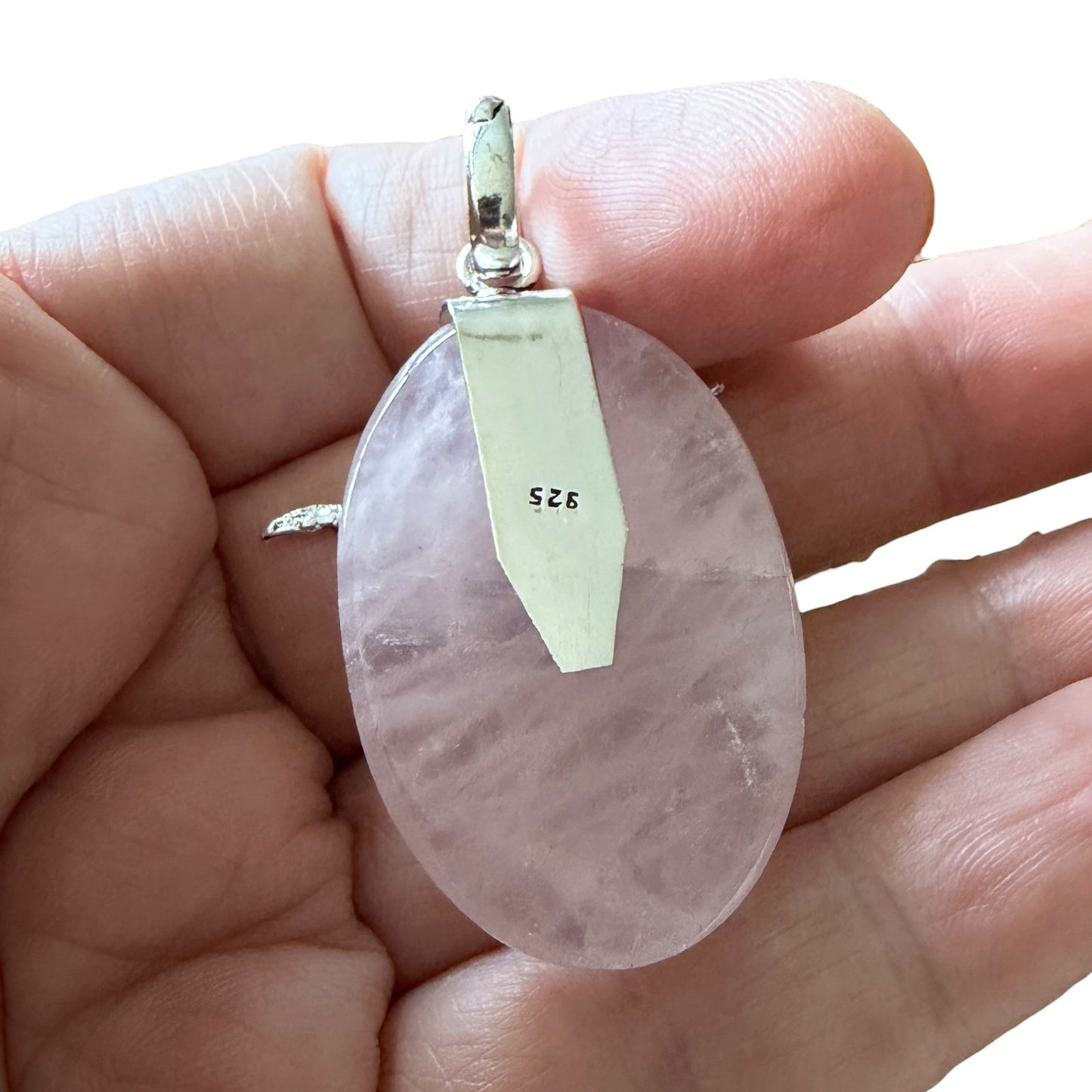 Fairy Rose Quartz Pendant Sterling Silver Overlay 2"