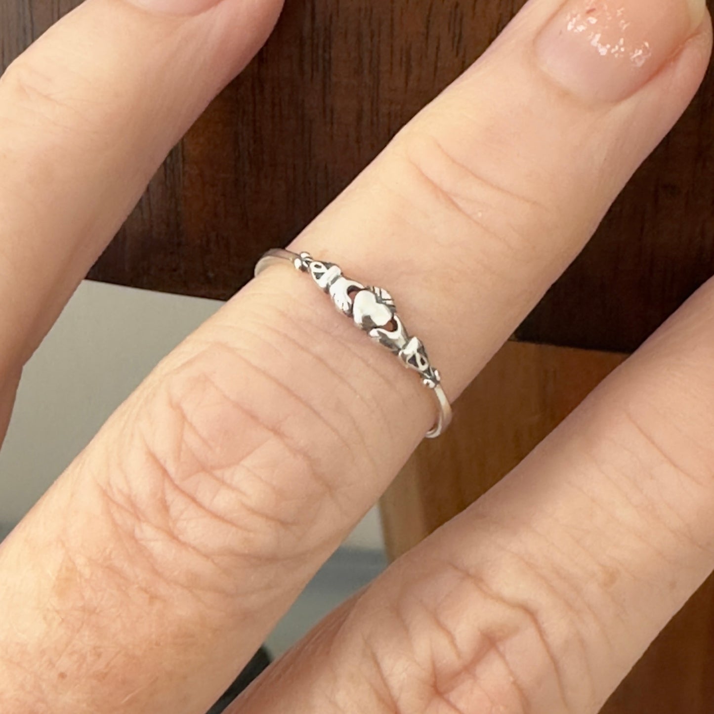 Sterling Silver Claddagh Dainty Ring, Irish Ring, Friendship Ring