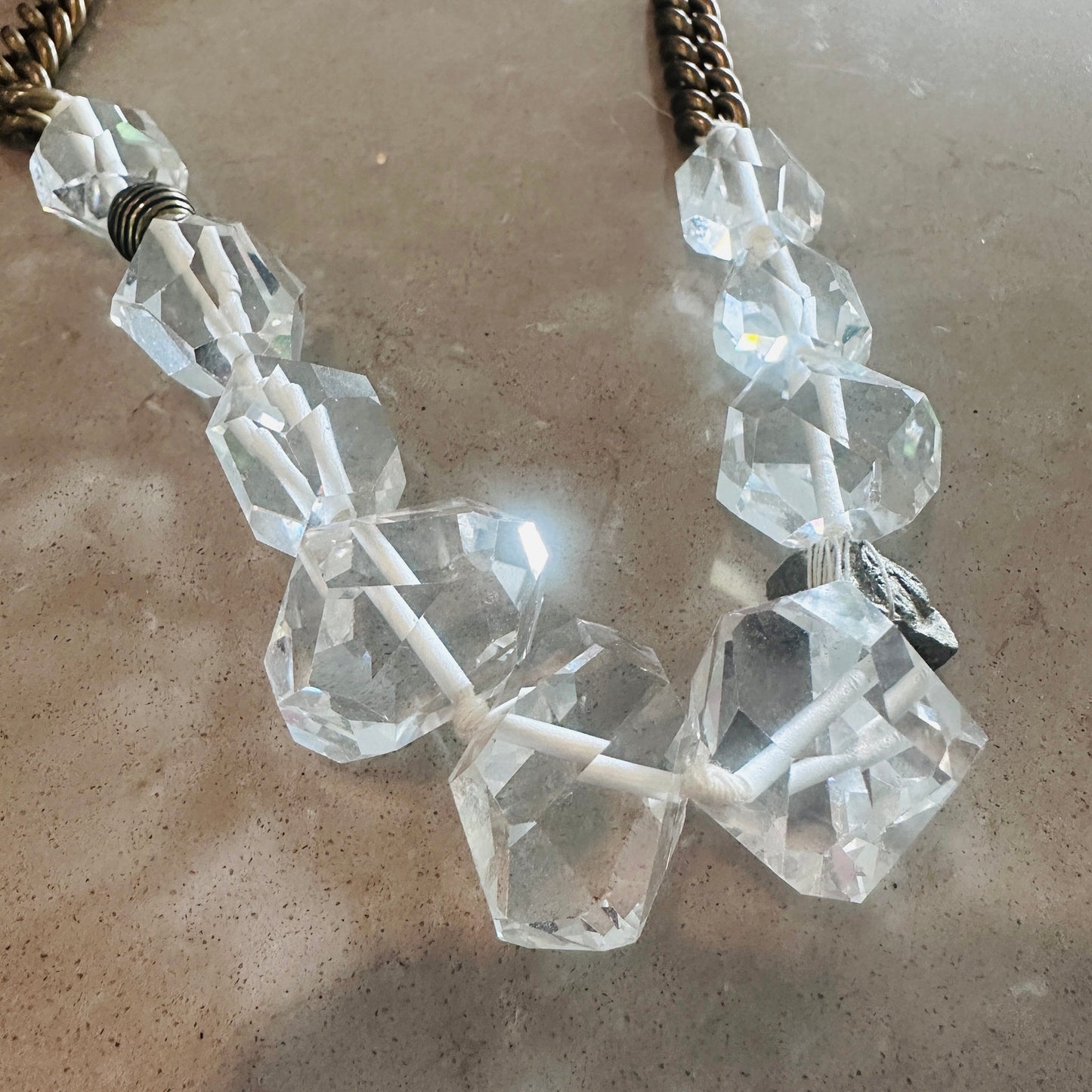 Silpada Crystal Bead Brass Chain Statement Necklace with Pyrite