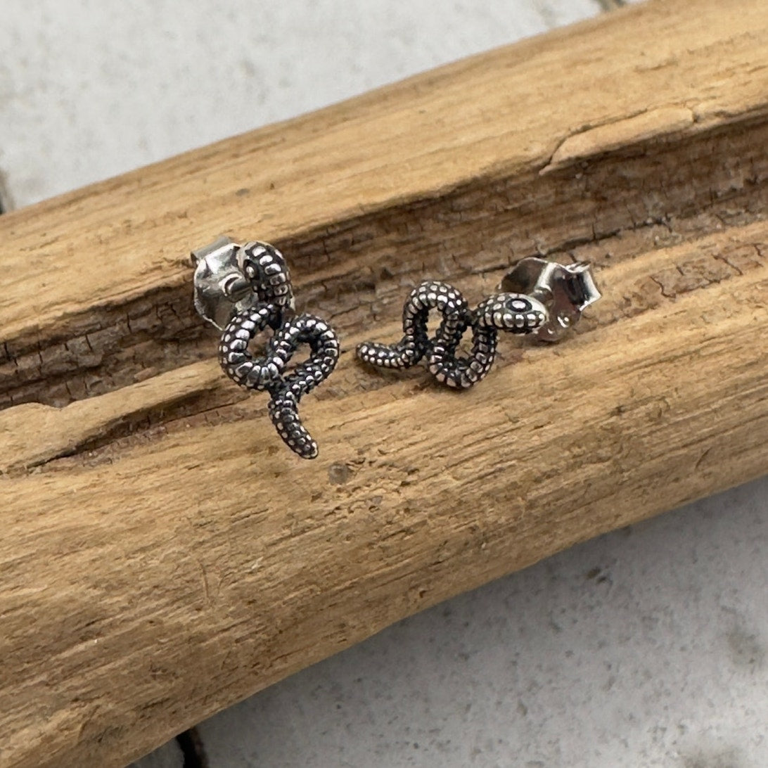 Minimalist Sterling Silver Snake Stud Earrings