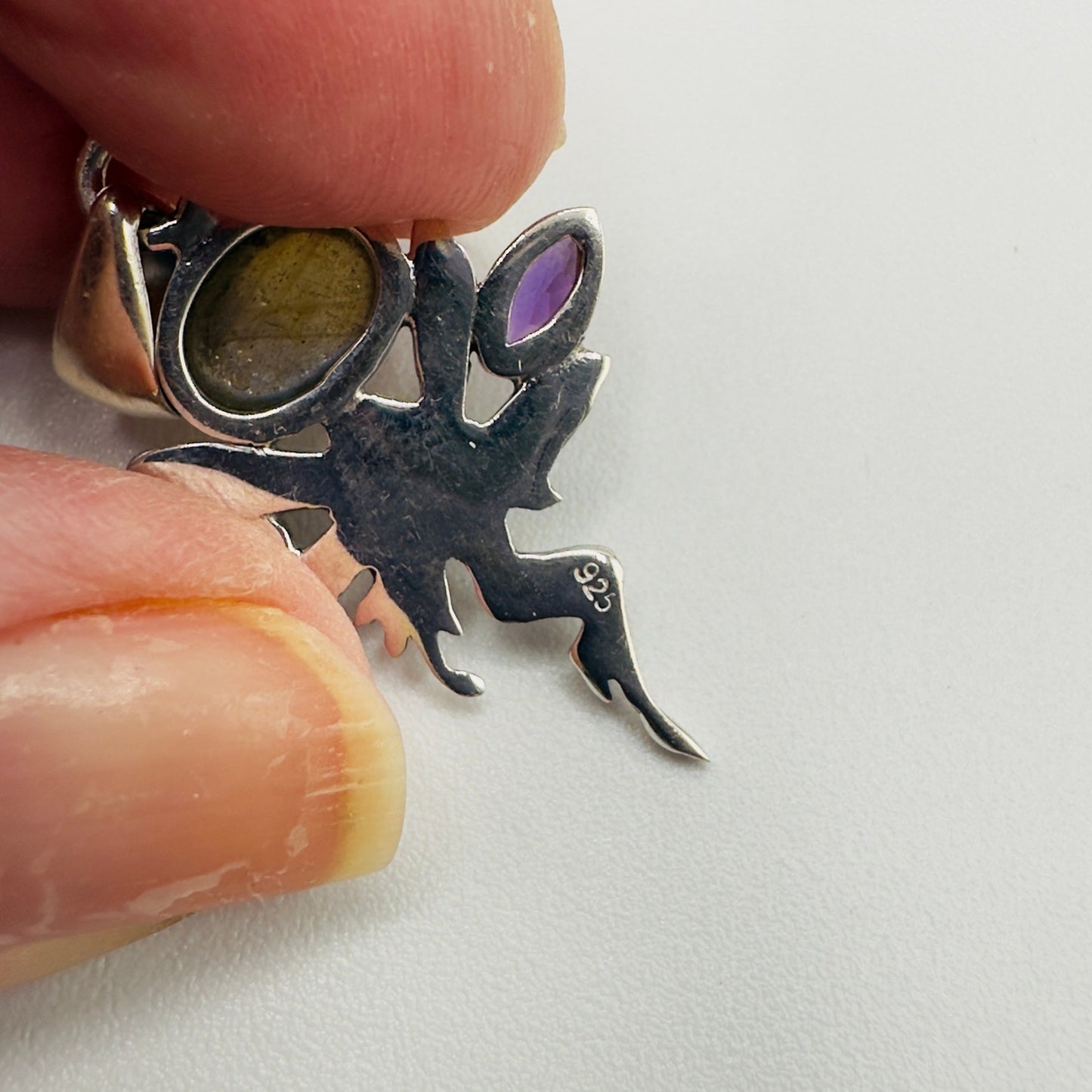 Fairy Labradorite & Amethyst 925 Sterling Silver Pendant