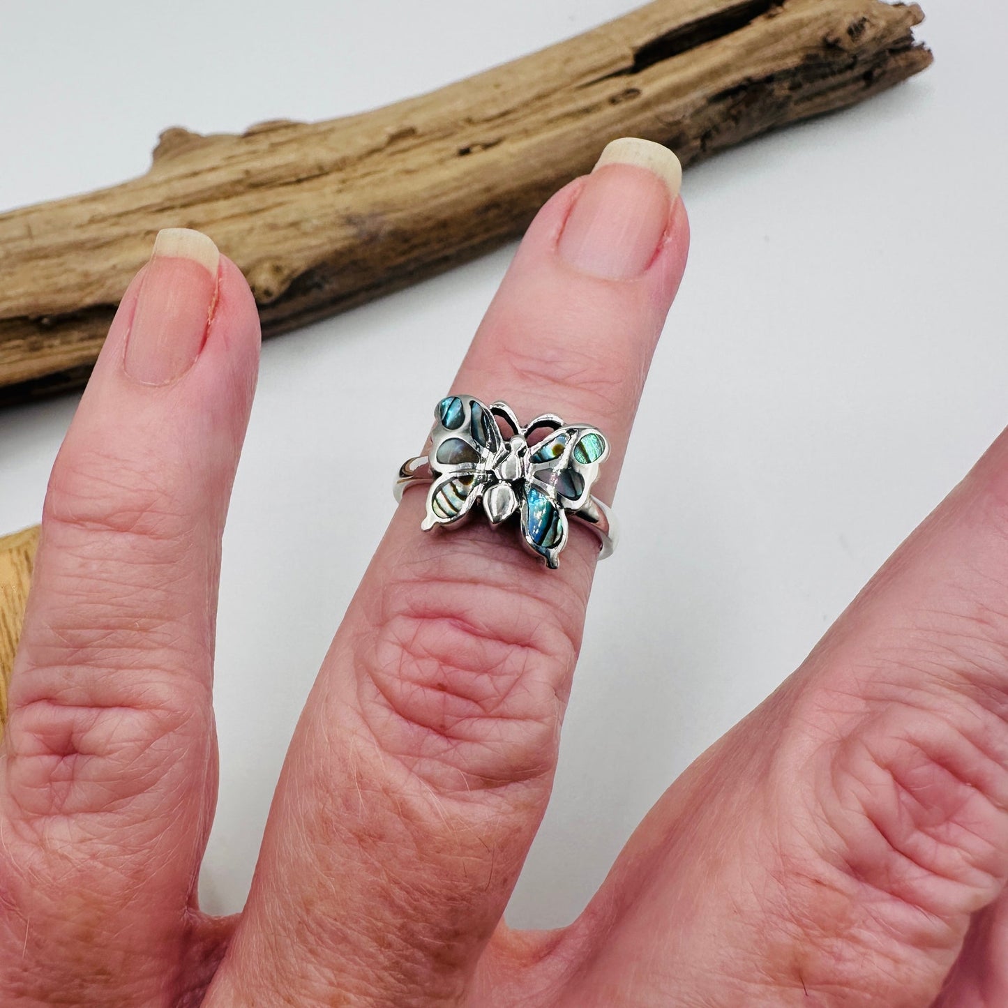 Abalone Butterfly Sterling Silver Ring