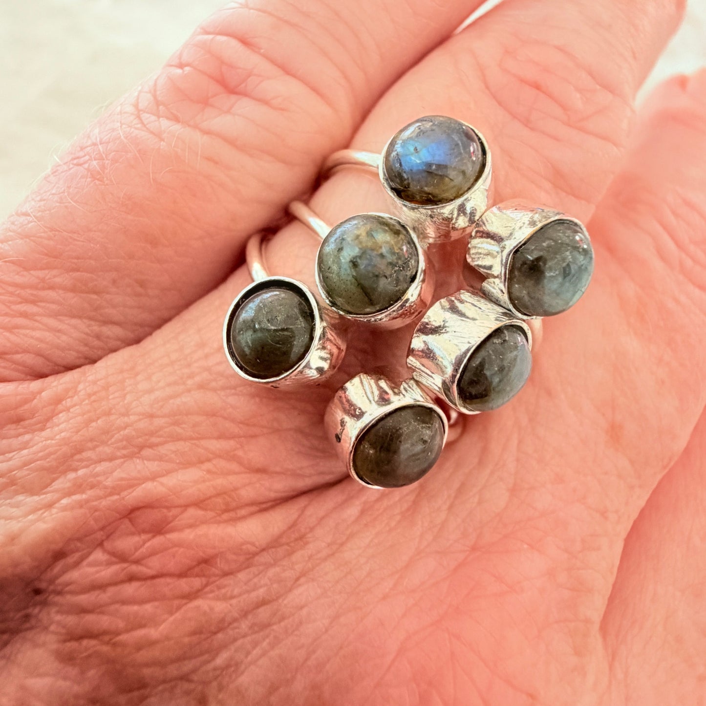 Labradorite Cluster Ring 925 Silver Plated Adjustable, Statement, Boho