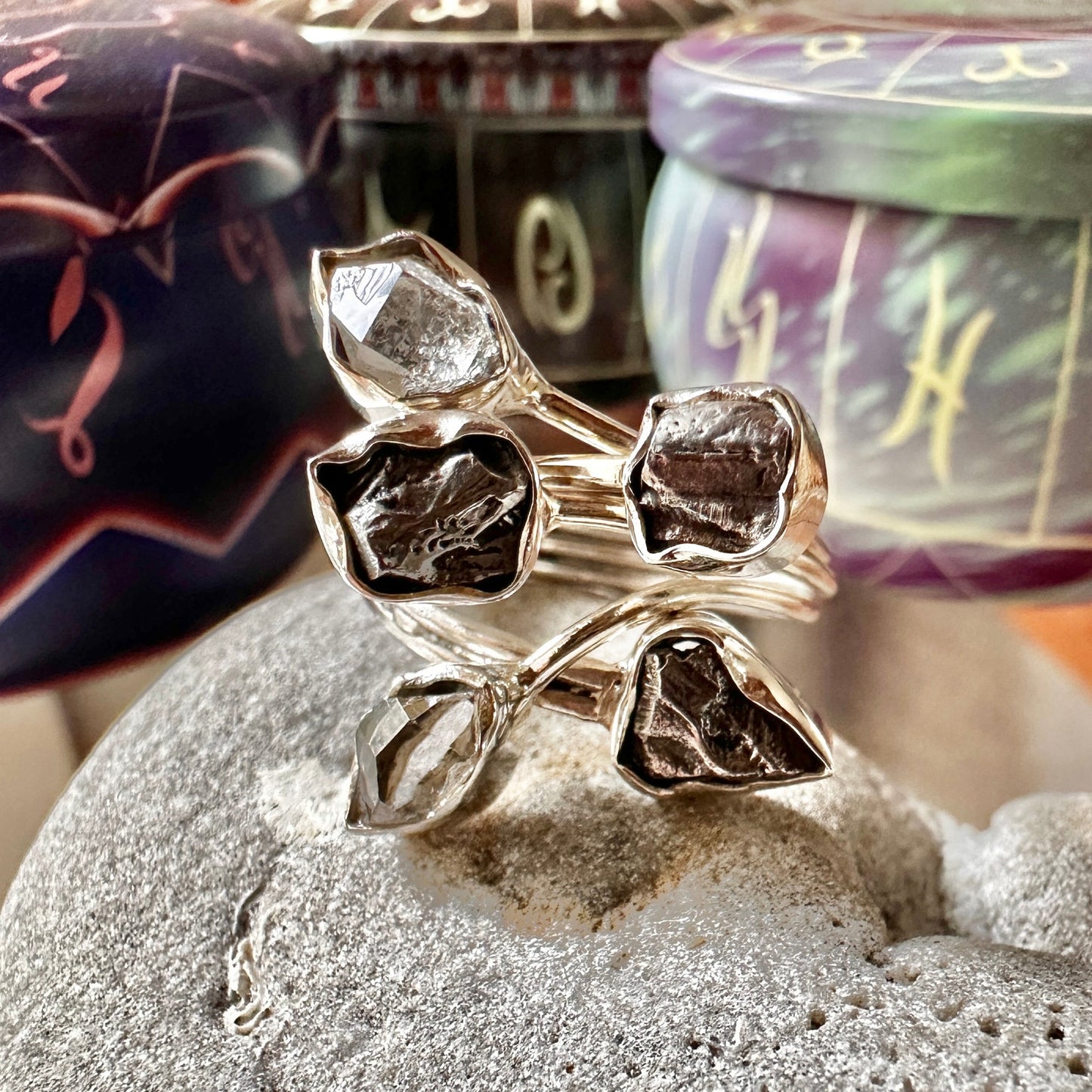 Natural Herkimer Diamond & Meteorite Campo Del Cielo Sterling Ring