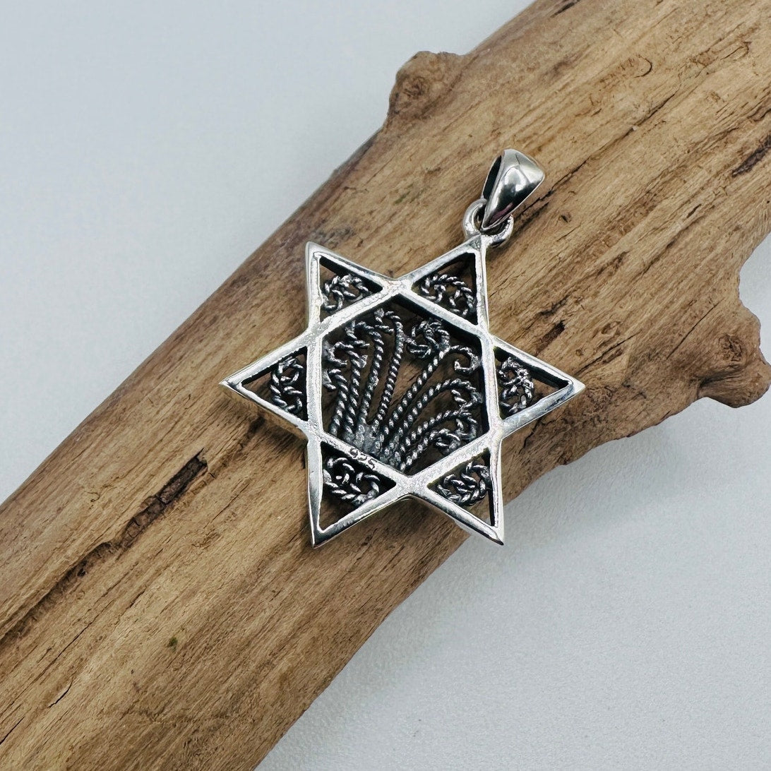 Sterling Silver Star of David Filigree Pendant, Israel, Jewish, Kabbalah, Judaic