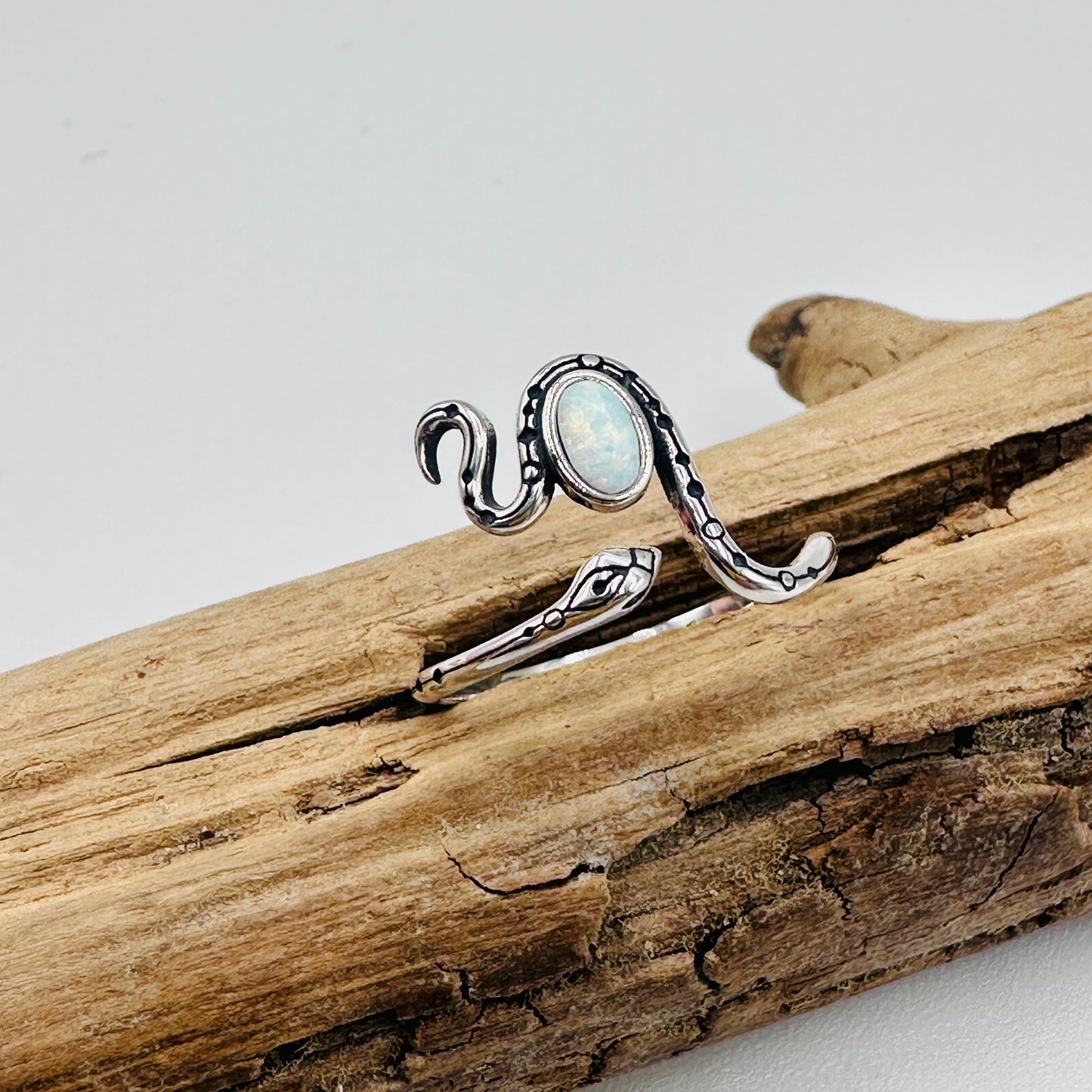 Lab Opal Snake Ring Sterling Silver