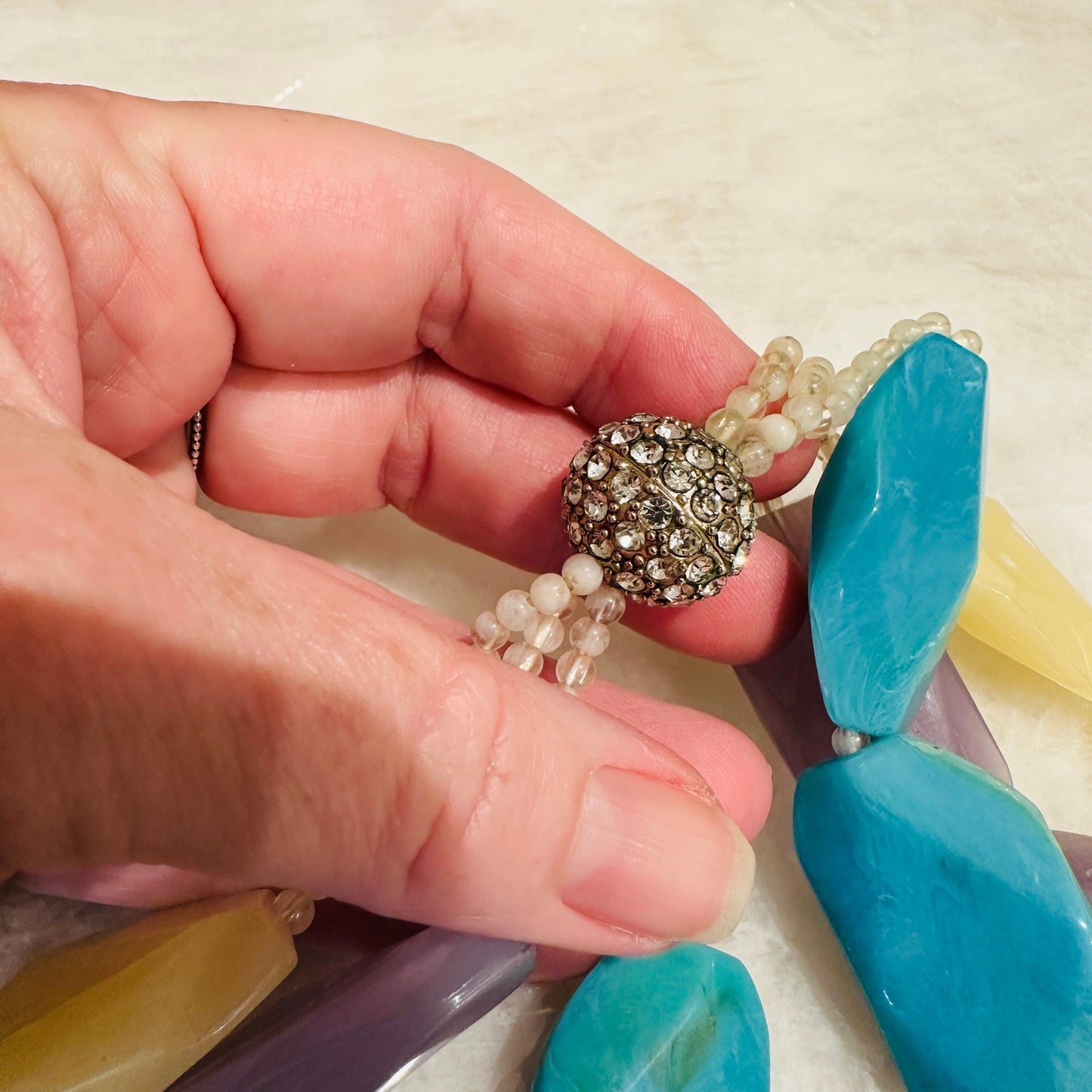 Talbots Multi-Strand Faceted Resin Statement Necklace – Pastel & Earth Tones