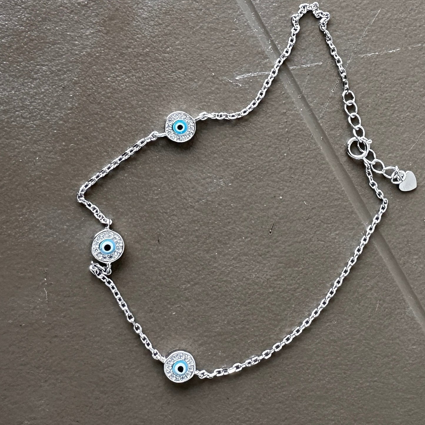 925 Sterling Silver Evil Eye CZ Anklet