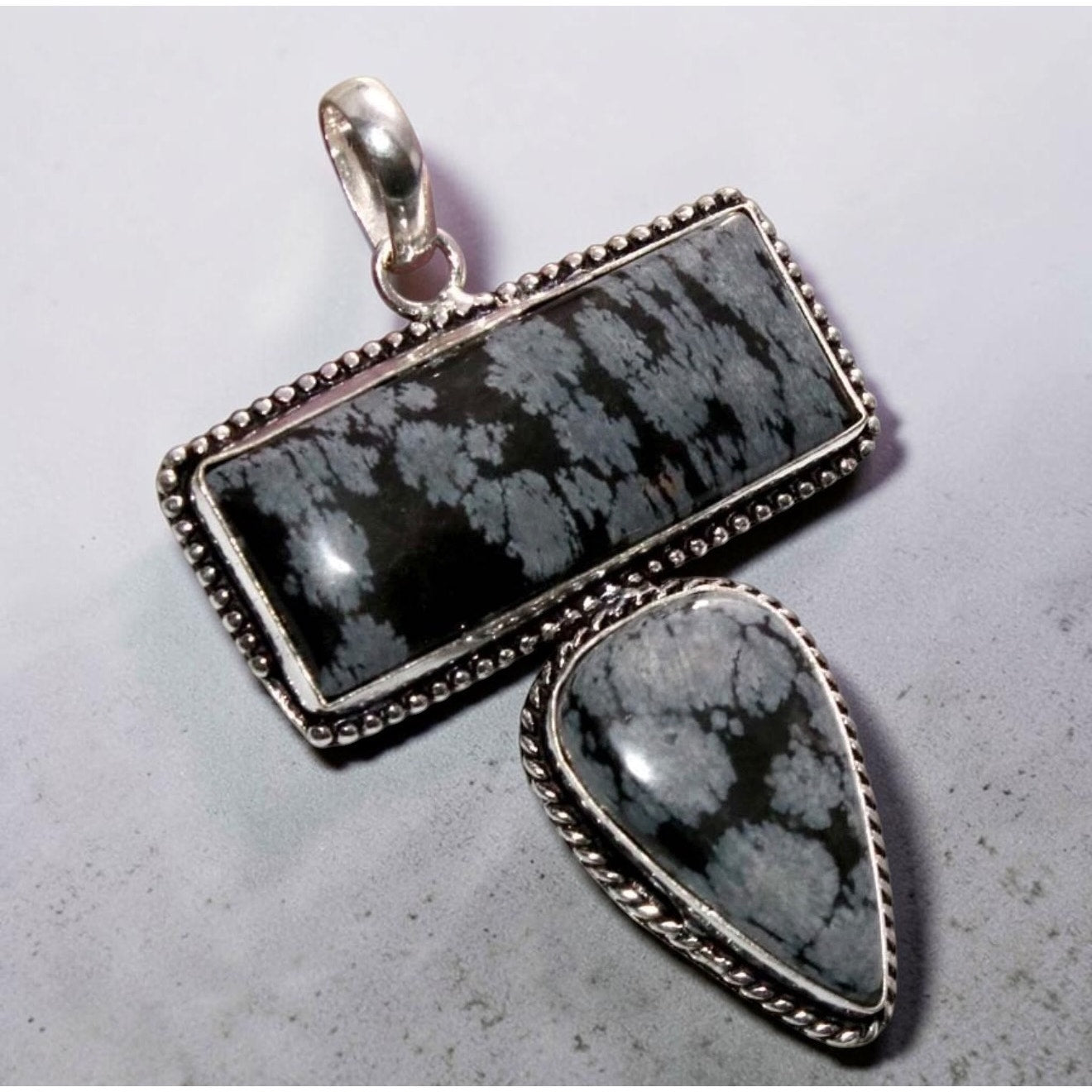 Snowflake Obsidian Statement Pendant 925 Silver Overlay