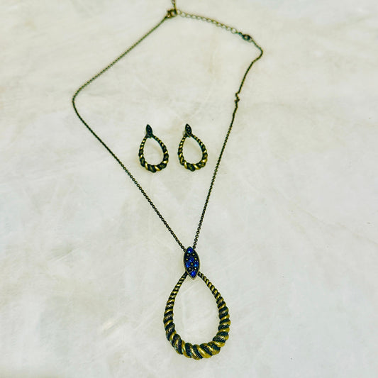 Vintage Avon Twist Necklace & Earring Blue Rhinestones