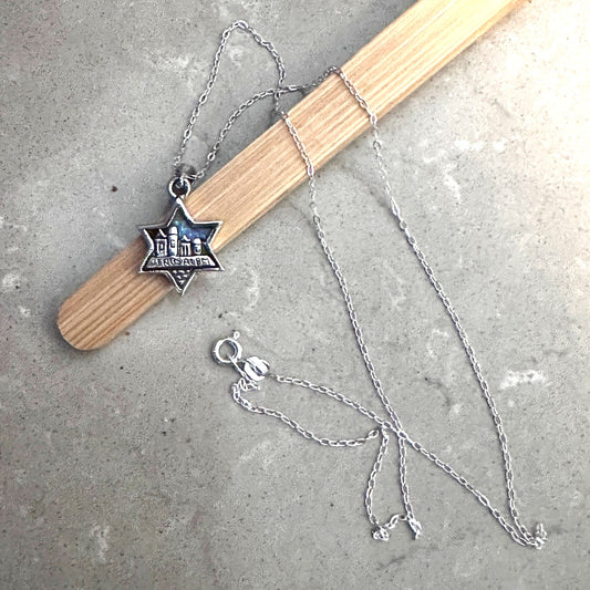 Sterling Silver Lab Opal Pendant Star of David Jerusalem Necklace