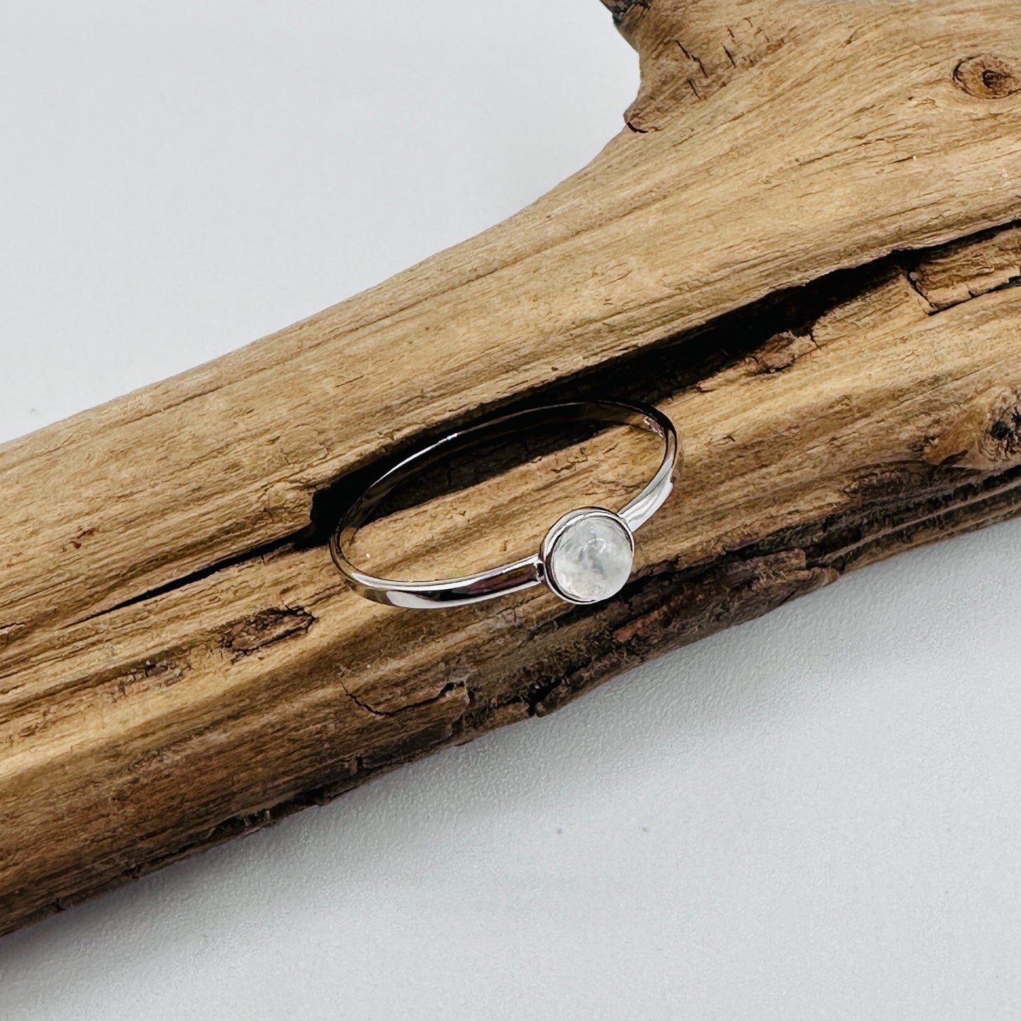 Moonstone Minimalist Dainty Sterling Silver Ring, Stacking Ring