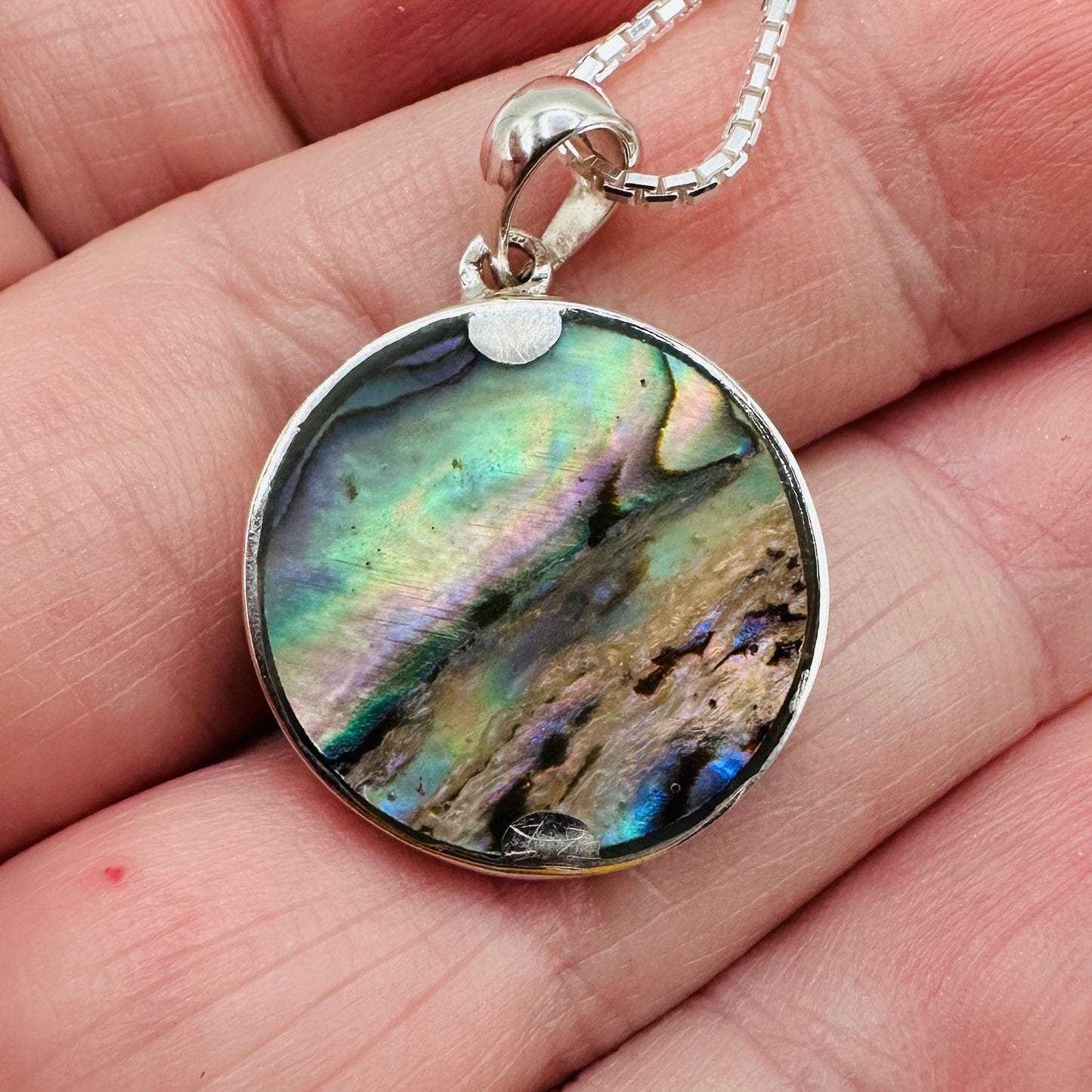 Sterling Silver Fairy Abalone Shell Medallion Necklace