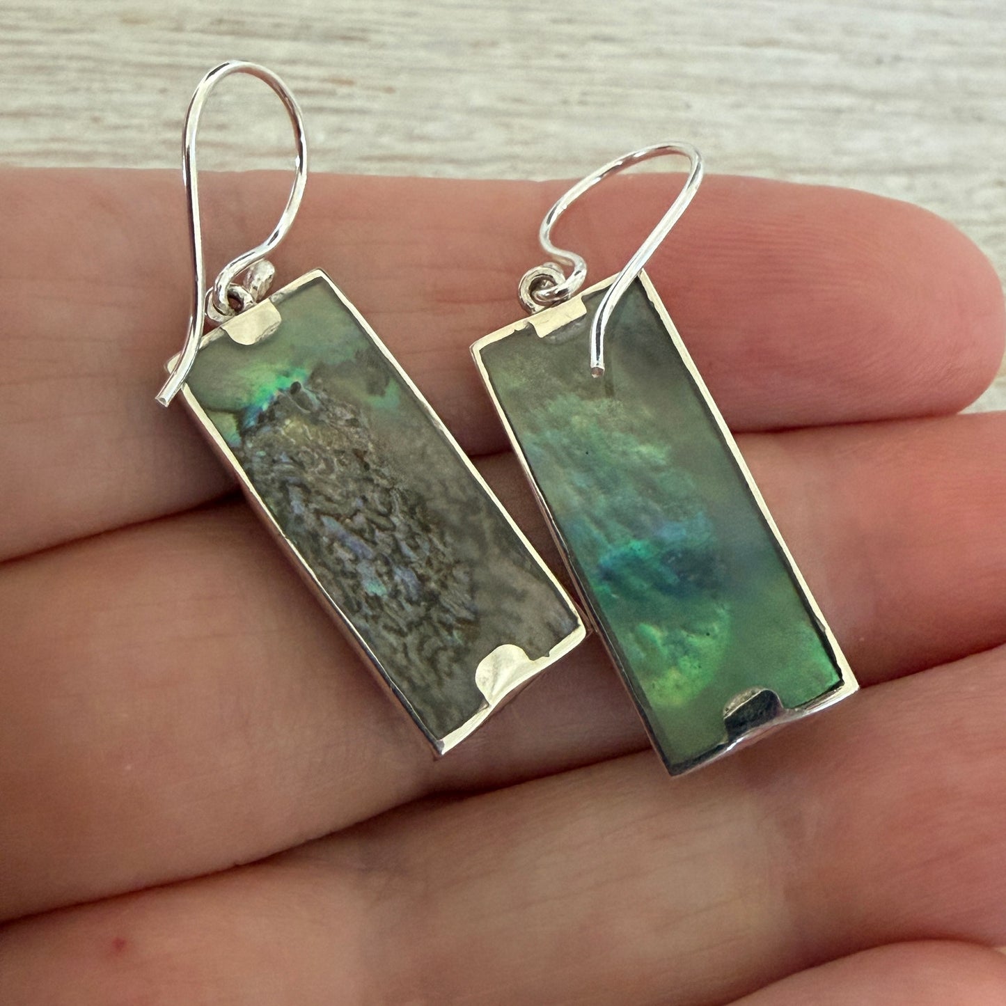 Sterling Silver Abalone Sea Turtle Earrings-Rectangle