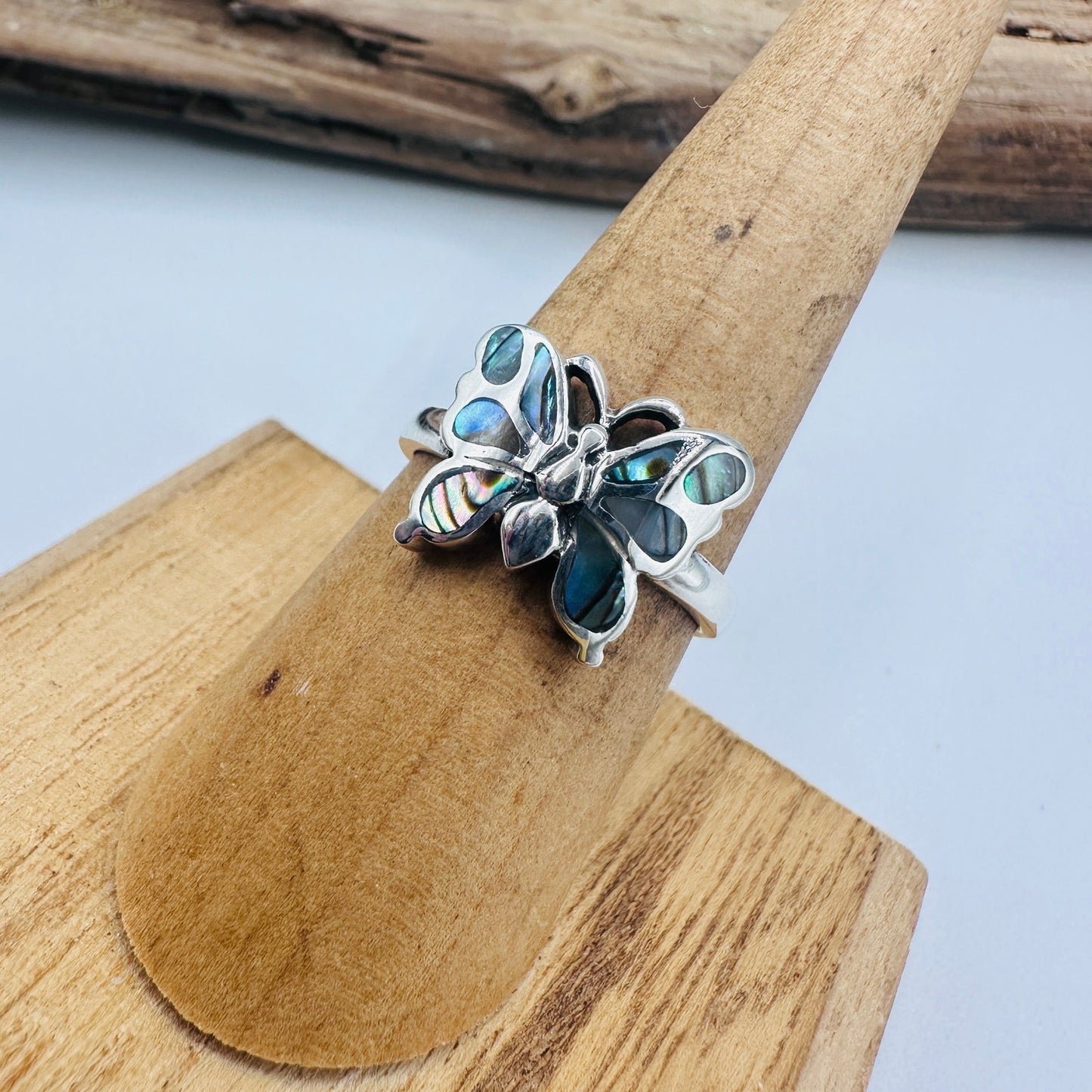 Abalone Butterfly Sterling Silver Ring
