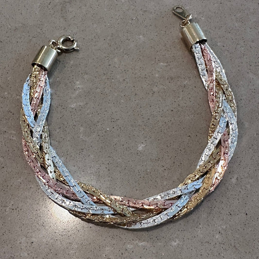 Vintage Braided Tri-Color Bracelet-Gold, Silver, & rose Tone