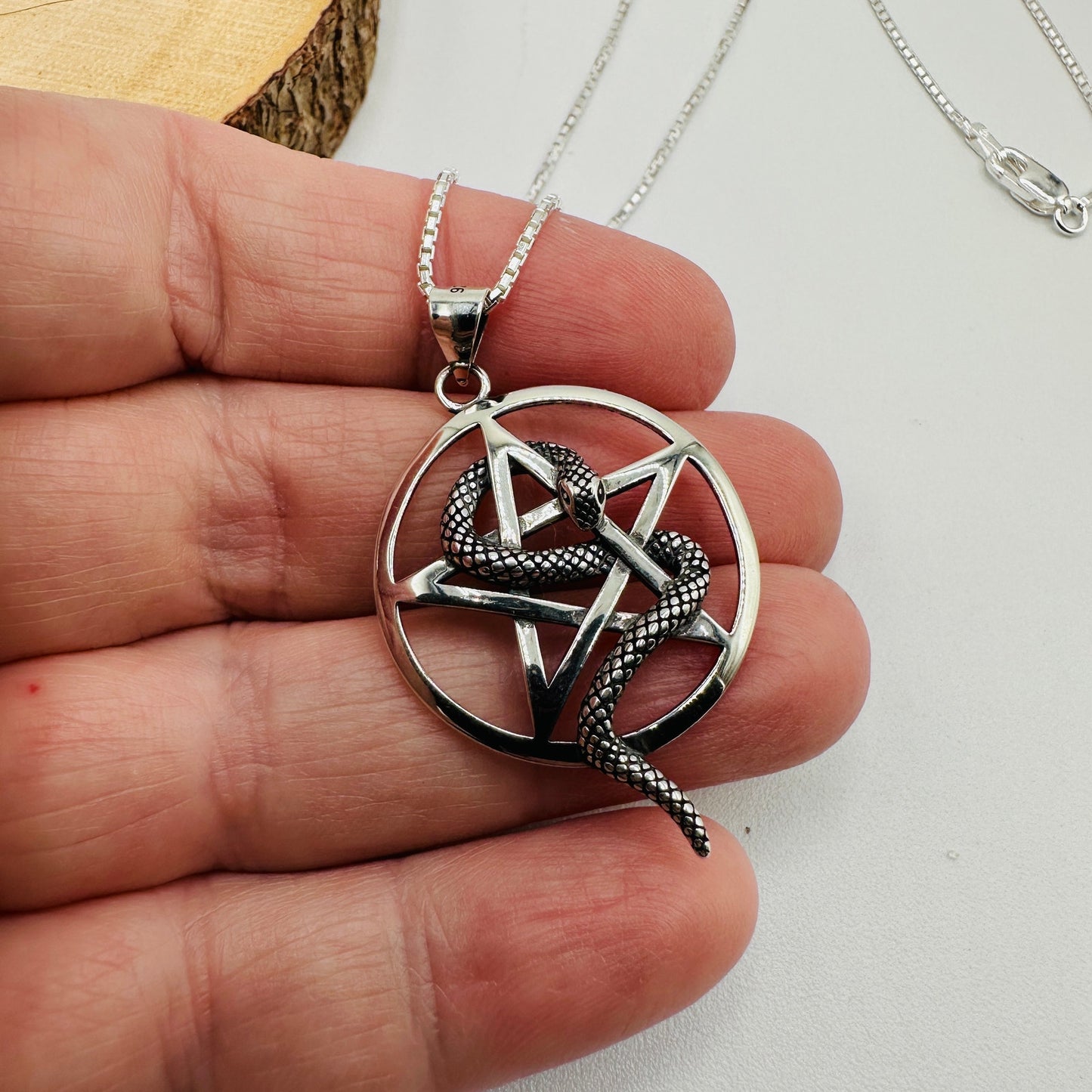 Sterling Silver Snake Pentagram Pendant Necklace-925 Silver
