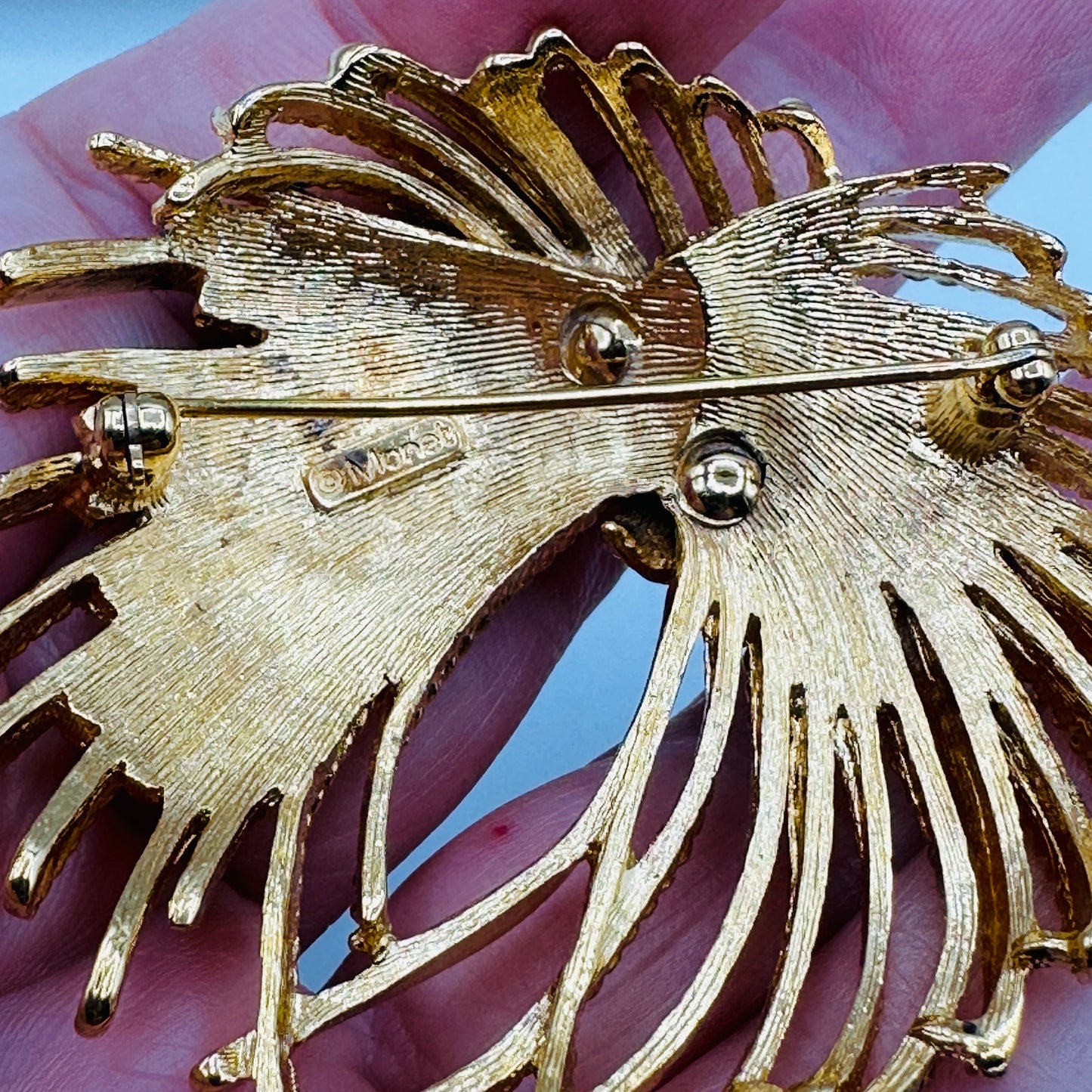 Signed Monet Mirador Brooch Vintage Gold Tone Statement 1960's