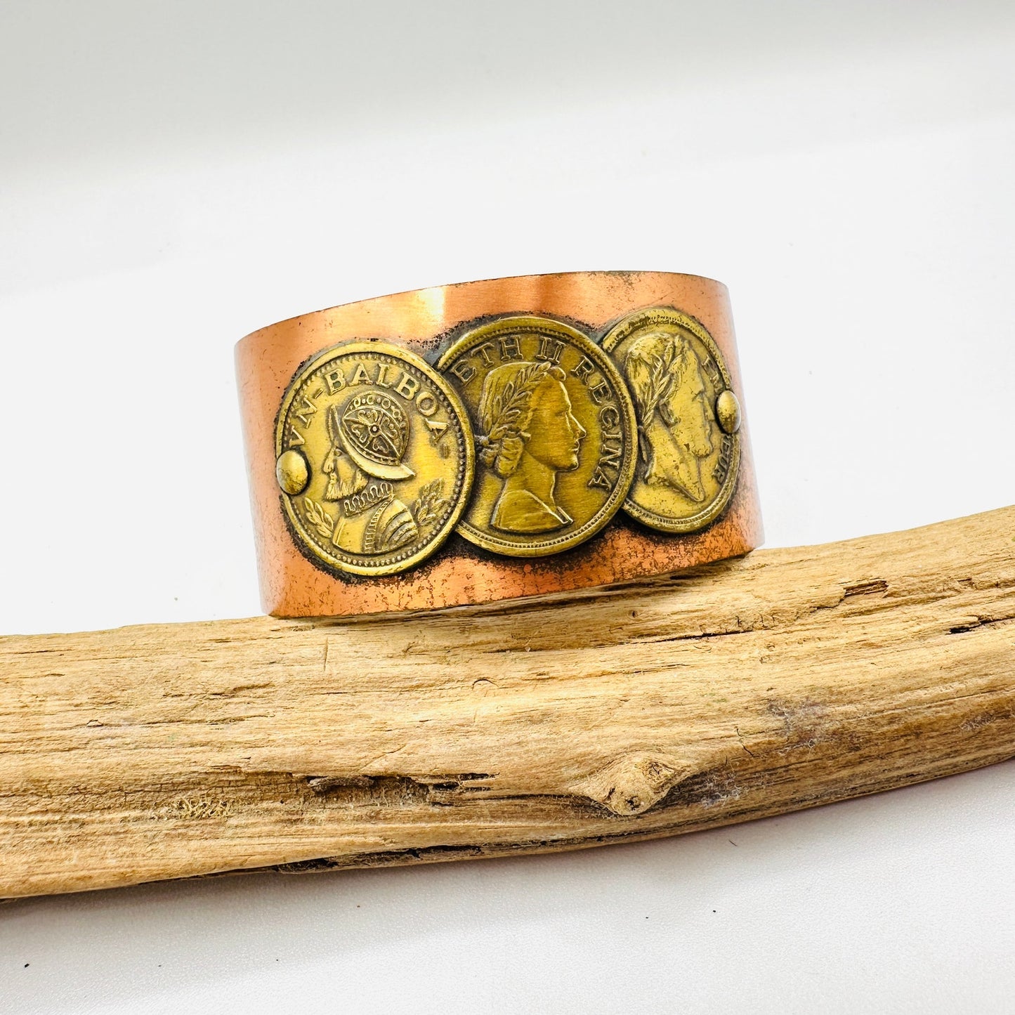 Vintage Copper Coin Cuff Bracelet