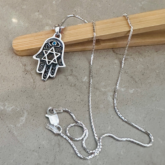 Hamsa ,Star of David , Evil Eye & Turquoise Necklace