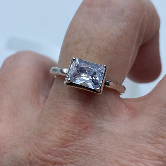 925 Sterling Silver Princess-Cut Clear Stone Adjustable Ring