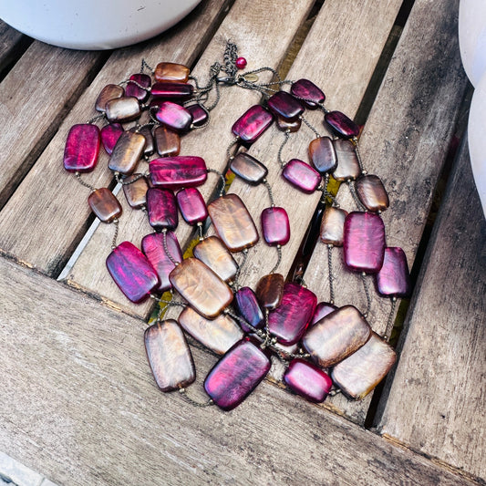 Chico's Multi Stand Statement Necklace-Pink & Brown Resin Lucite Beads