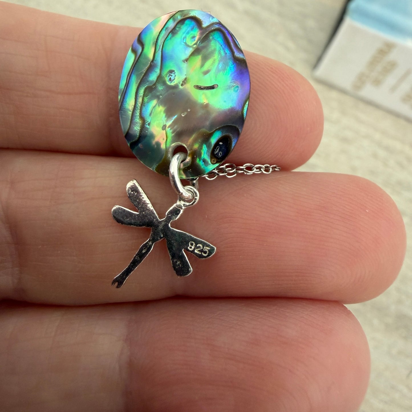 Dragonfly Sterling Silver Abalone Necklace Minimalist