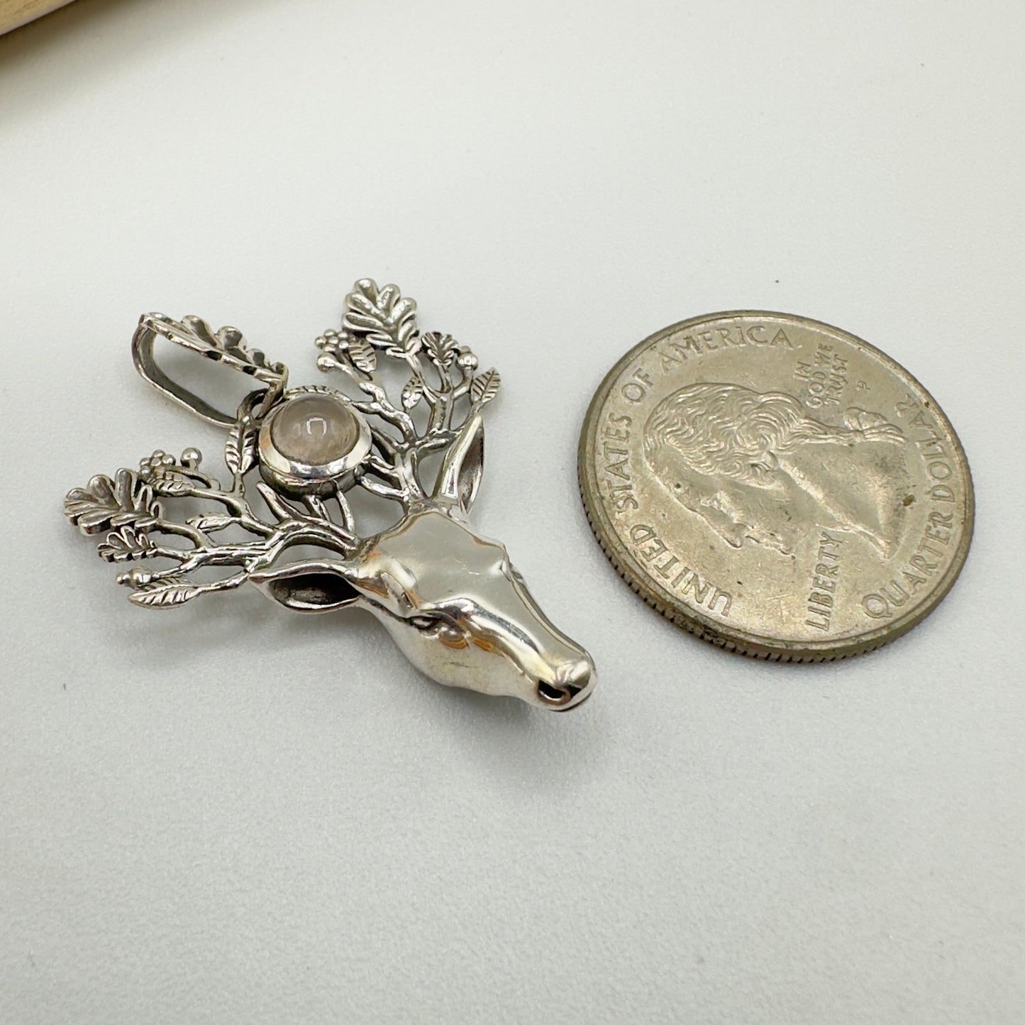 Sterling Silver Spirit Deer Rose Quartz Pendant