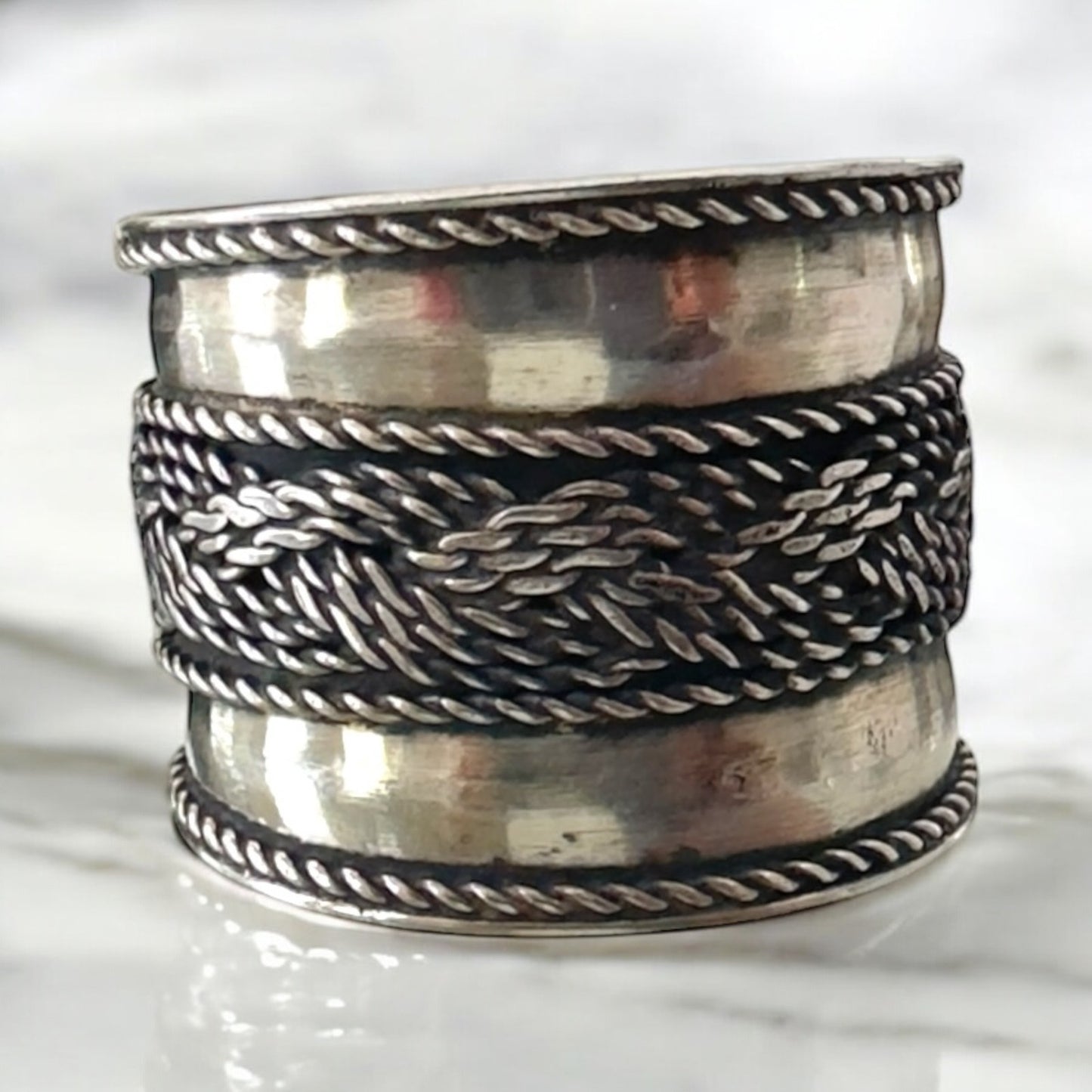 Sterling Silver Wide Band Bali Ring