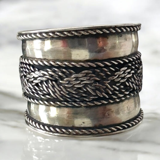 Sterling Silver Wide Band Bali Ring