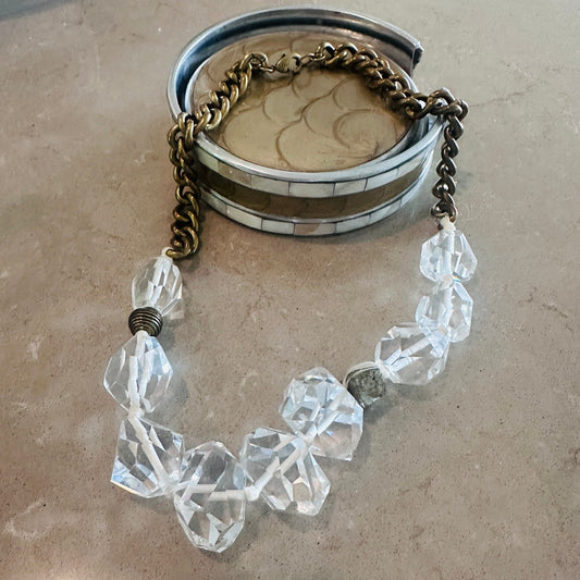 Silpada Crystal Bead Brass Chain Statement Necklace with Pyrite