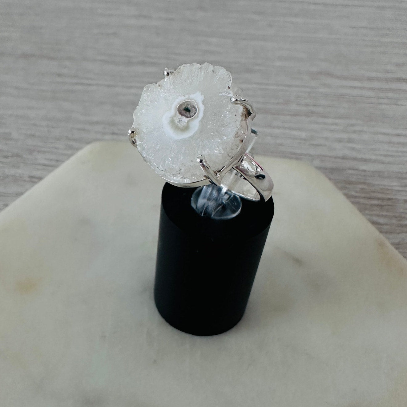 Natural Quartz Stalactite Slice 925 Sterling Silver Ring
