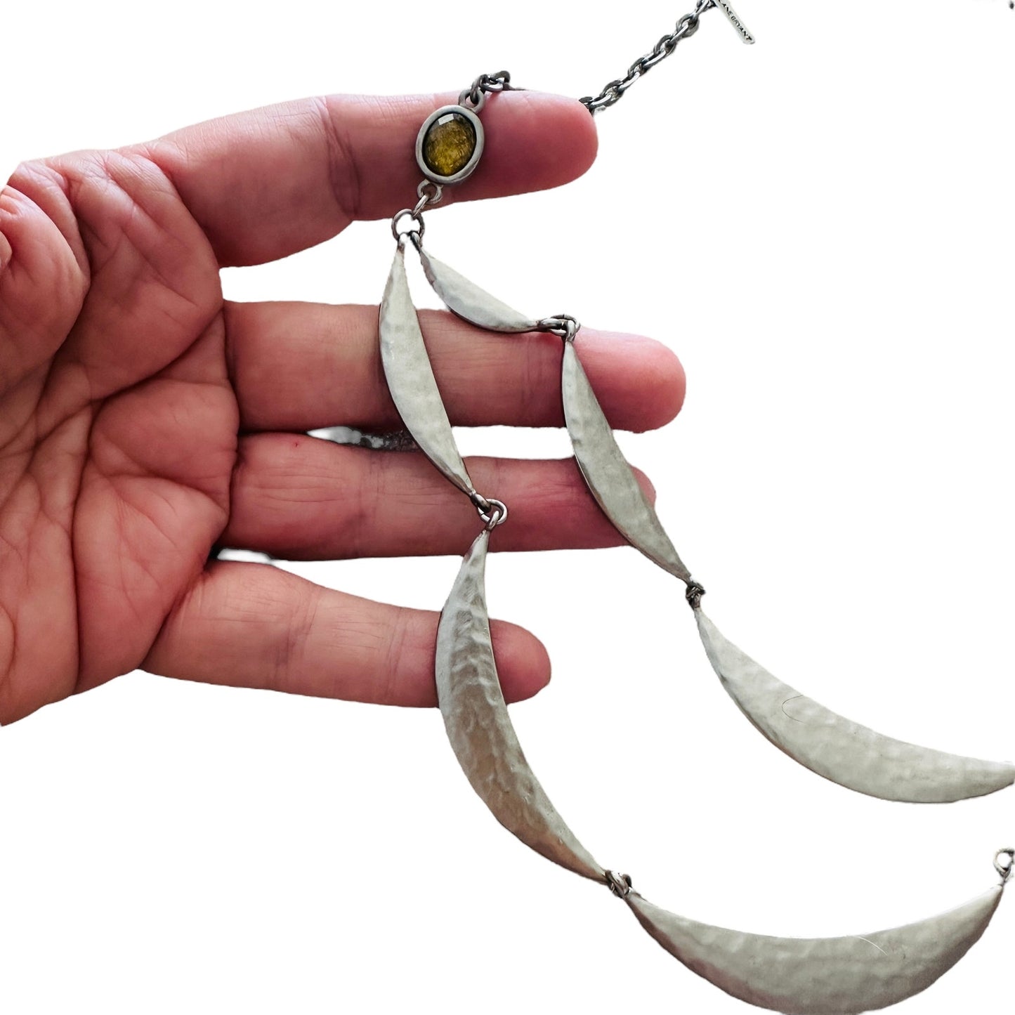 Lane Bryant Hammered Hammered Metal Double Strand Necklace/Yellow Glass Accents