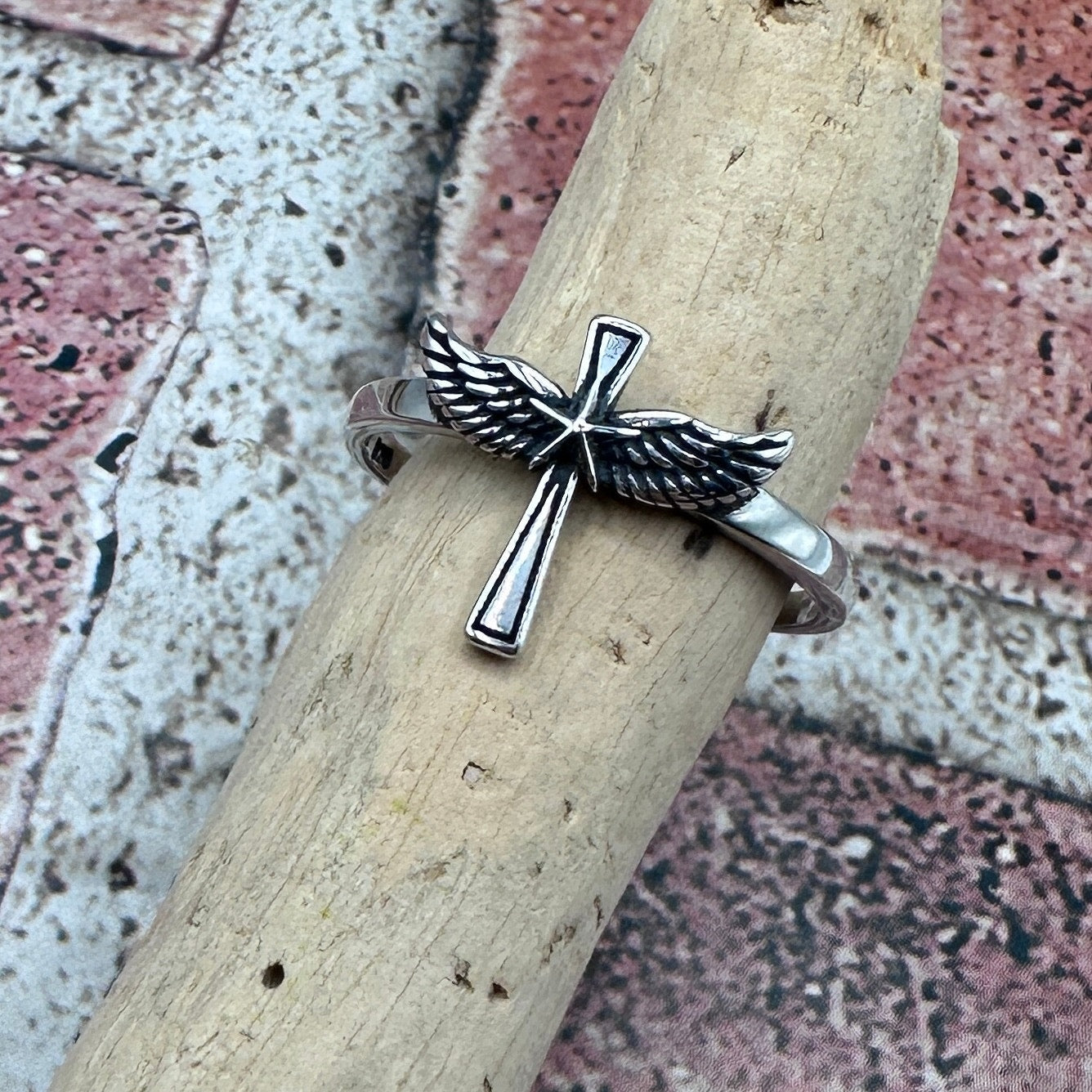 Cross With Wings Sterling Silver Ring