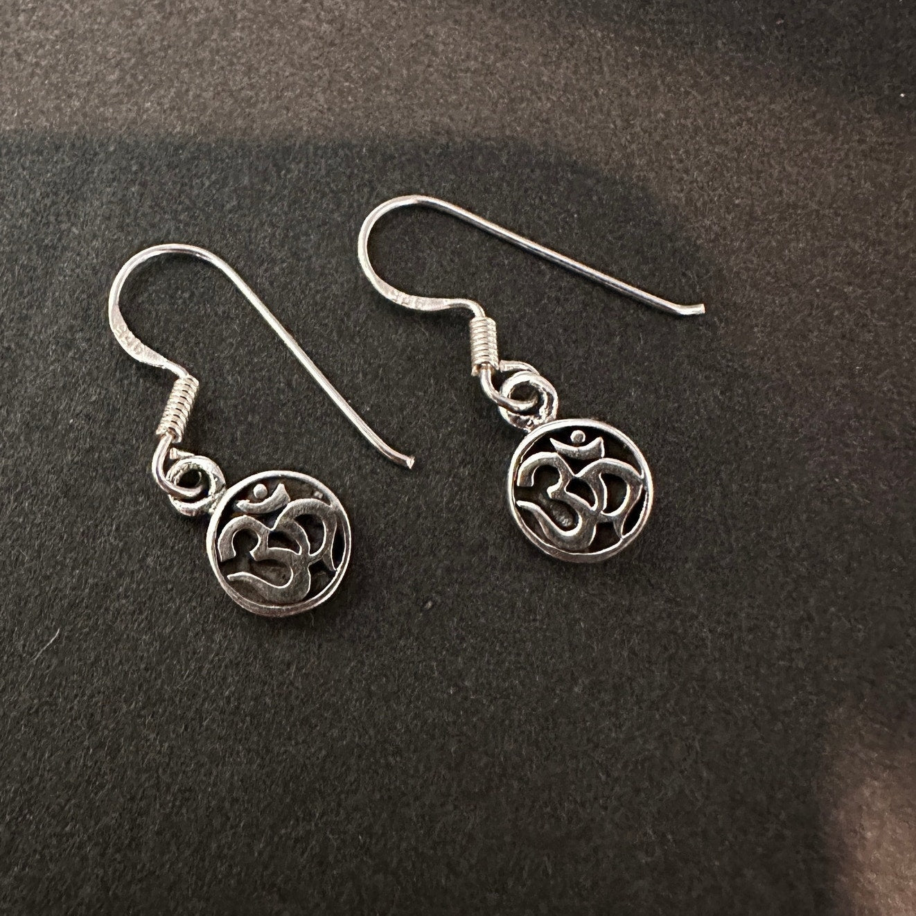 Sterling Silver Om Drop Earrings, Om Dangle Earrings
