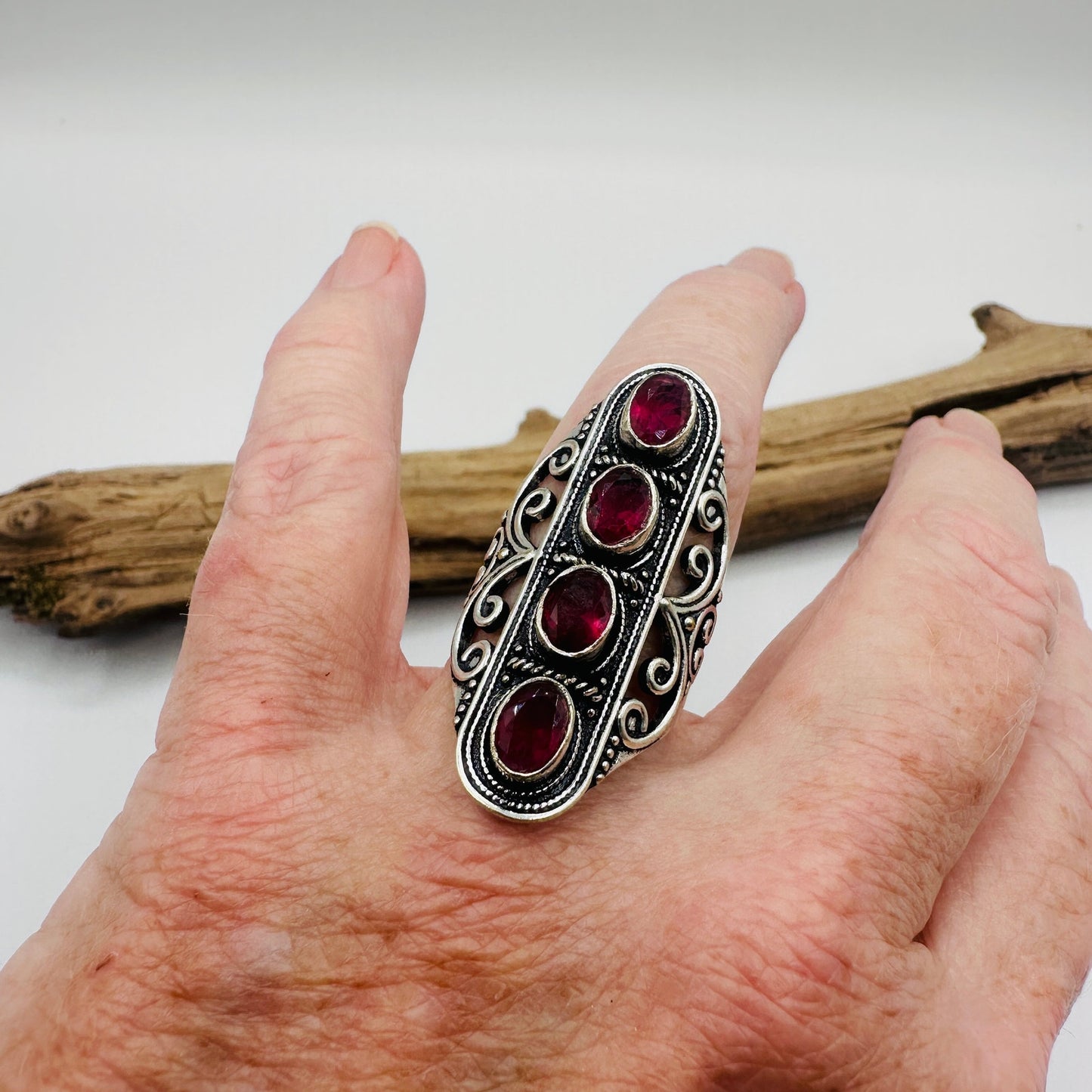 Pink Rubellite Sterling Silver Plated Statement Ring, Gemstone Ring