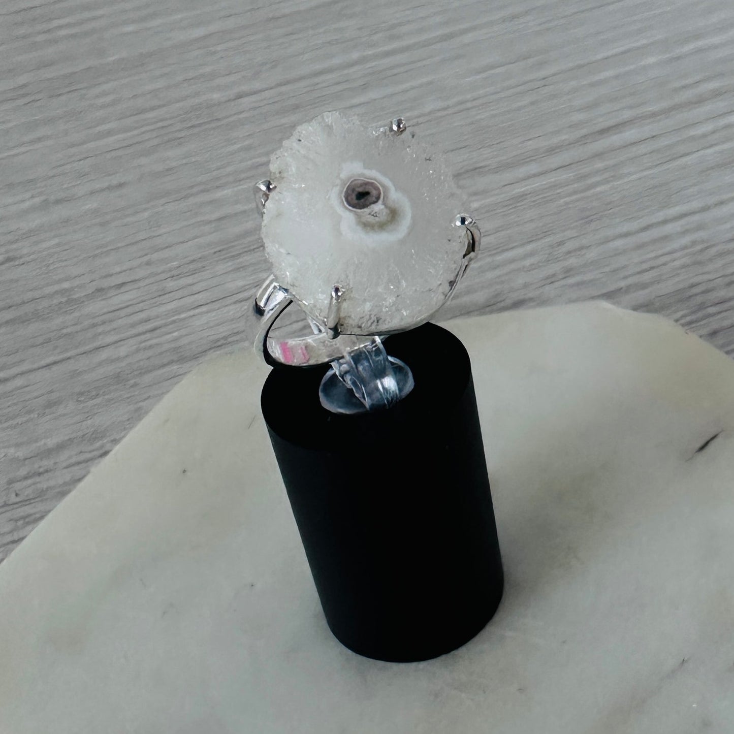 Natural Quartz Stalactite Slice 925 Sterling Silver Ring