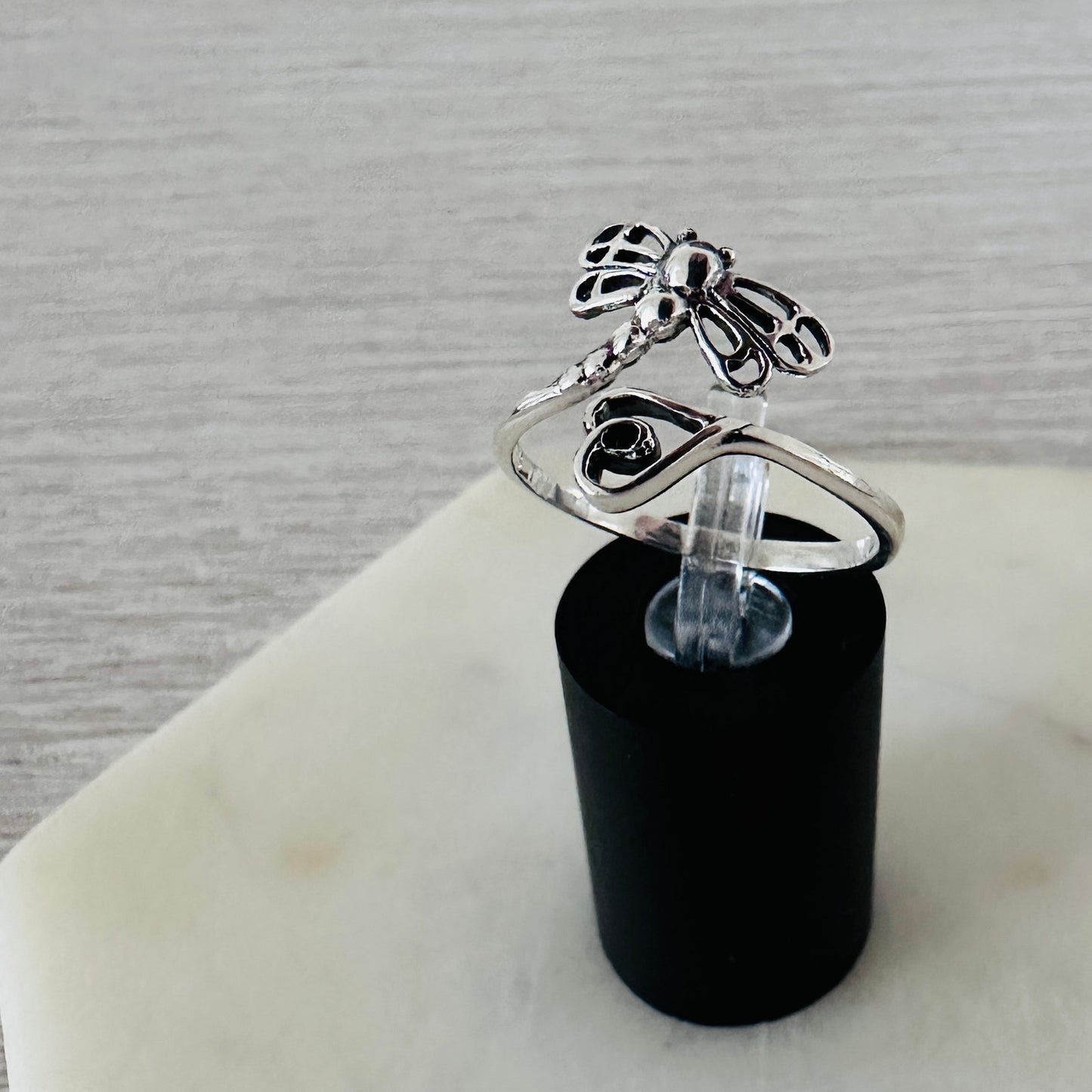 Dragonfly Heart Sterling Silver Ring, Oxidized