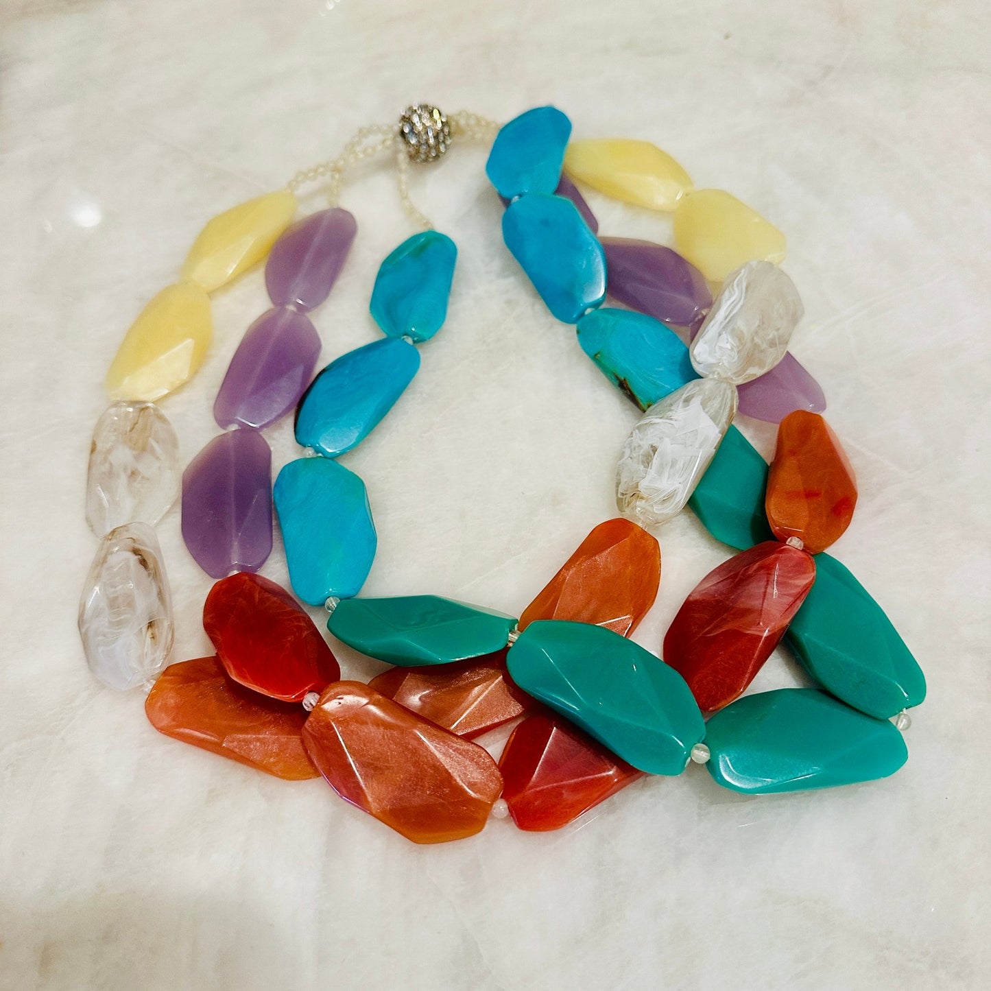 Talbots Multi-Strand Faceted Resin Statement Necklace – Pastel & Earth Tones