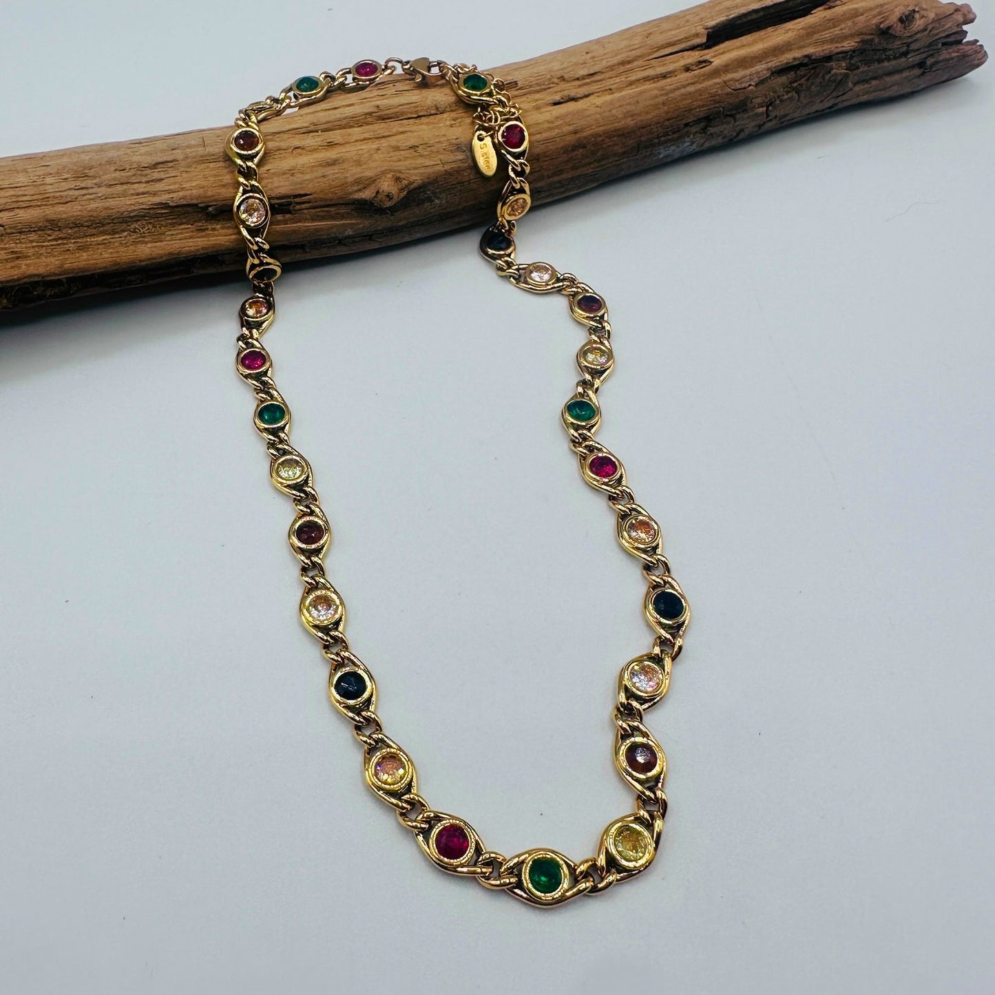 Gold-Plated Multi-Color Cubic Zirconia Choker Necklace-Stainless Steel