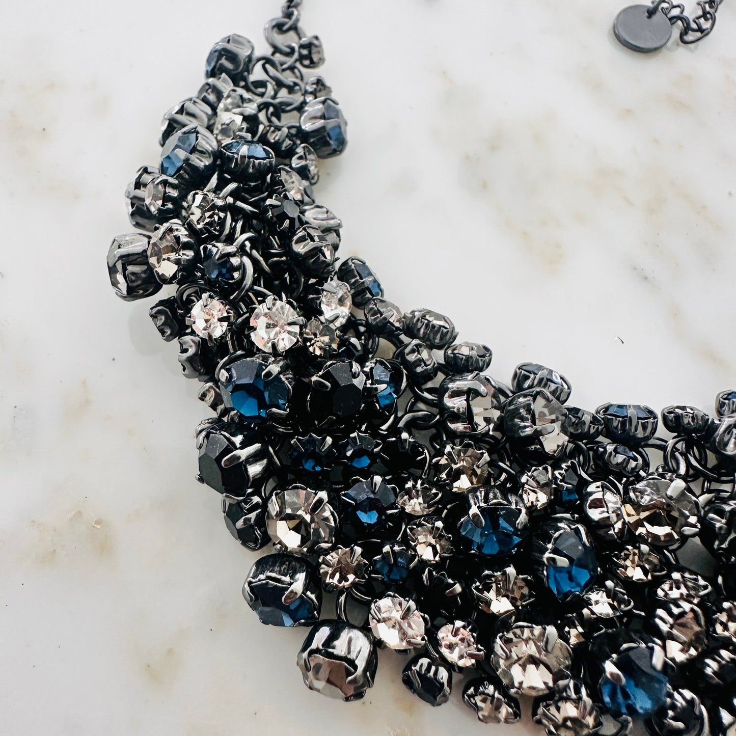 Talbots Crystal Cluster Statement Necklace-Gunmetal Finish