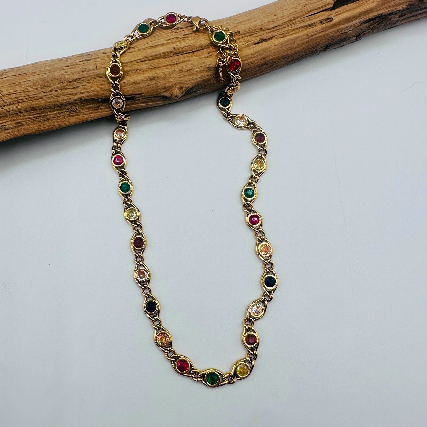 Gold-Plated Multi-Color Cubic Zirconia Choker Necklace-Stainless Steel