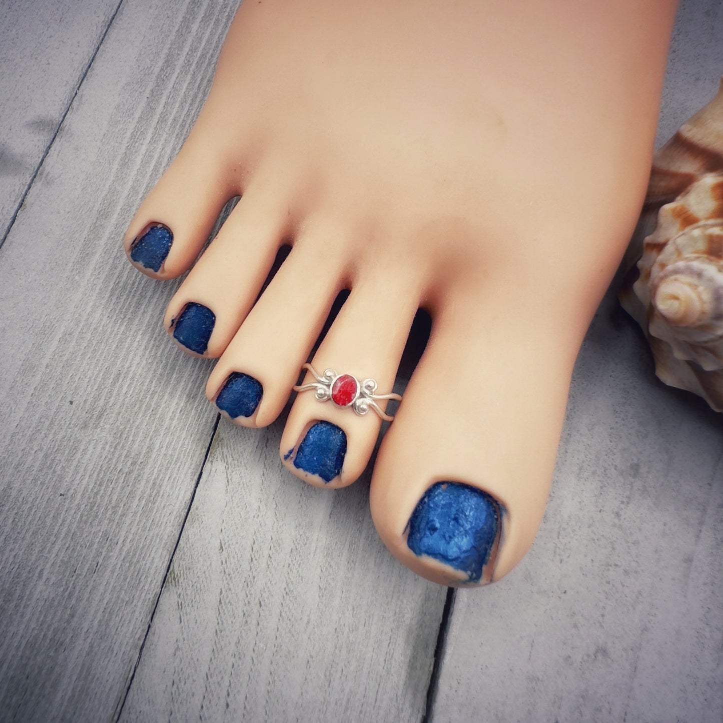 Red Carnelian Sterling Silver Adjustable Toe Ring