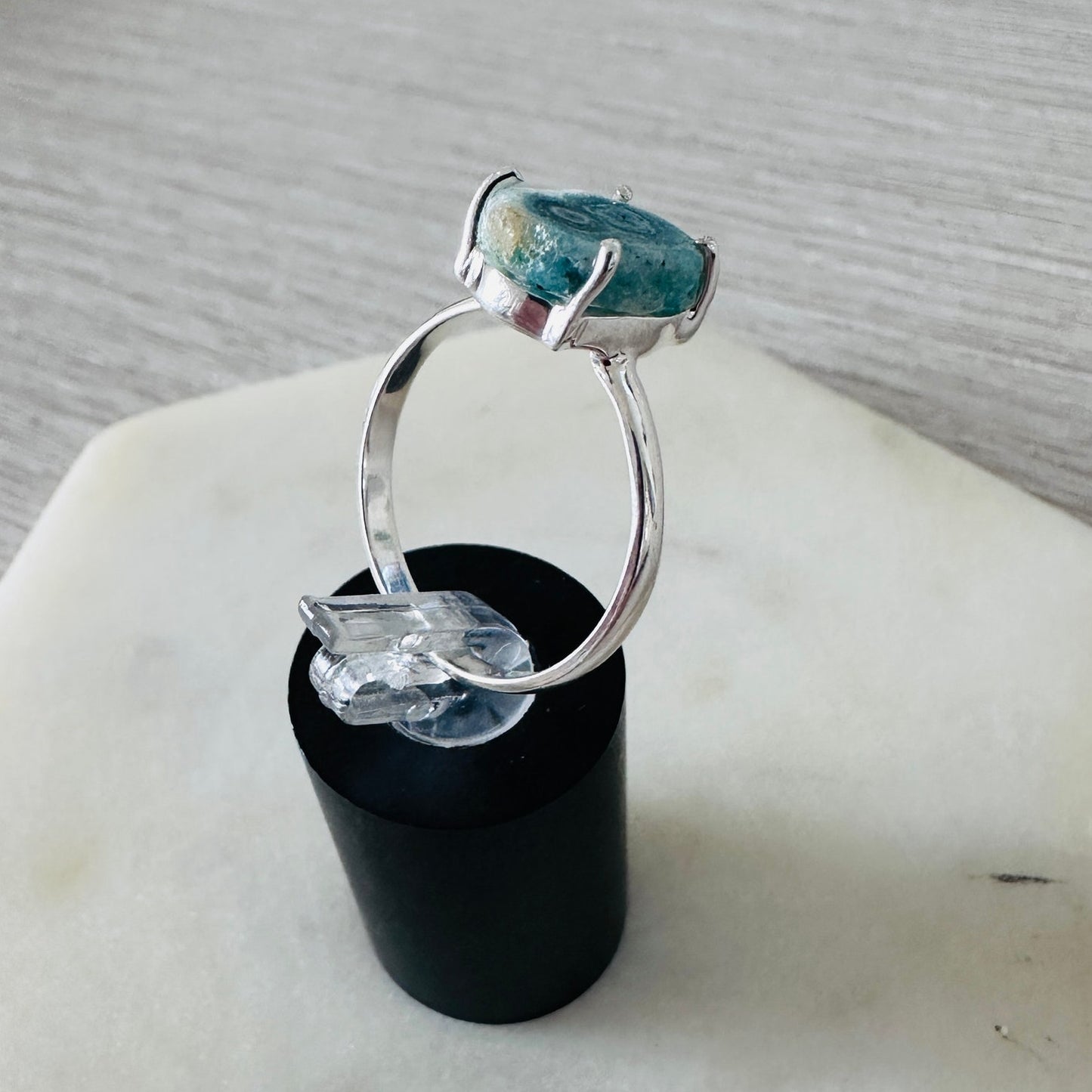 Sterling Silver Mediterranean Green Quartz Stalacitite Slice Ring