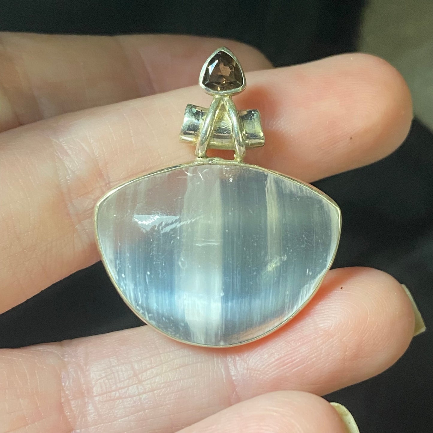 Selenite Amethyst Pendant 925 Sterling Silver