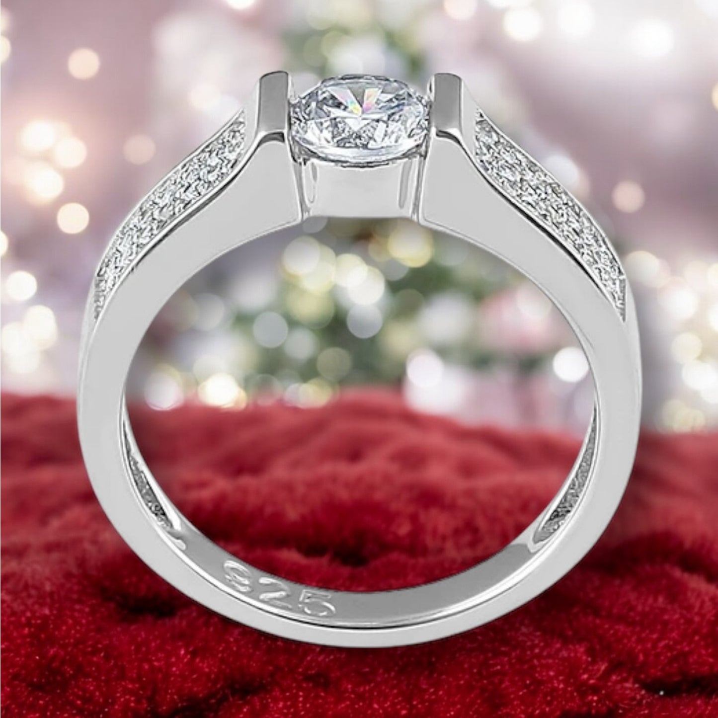 Sterling Silver Clear Round Engagement Ring 6,7,8