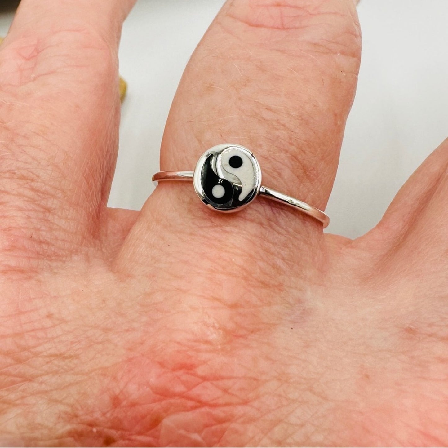 Sterling Silver Yin and Yang Minimalist Stone Ring, Yoga Ring, Boho Ring