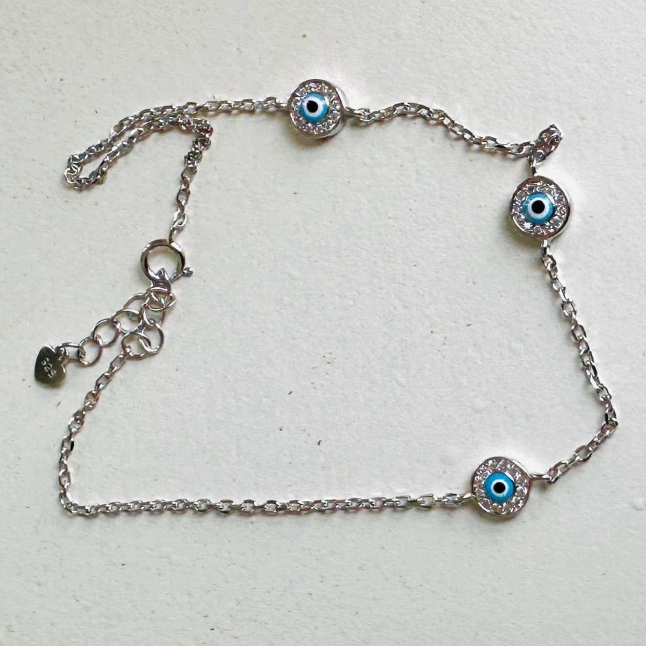 925 Sterling Silver Evil Eye CZ Anklet